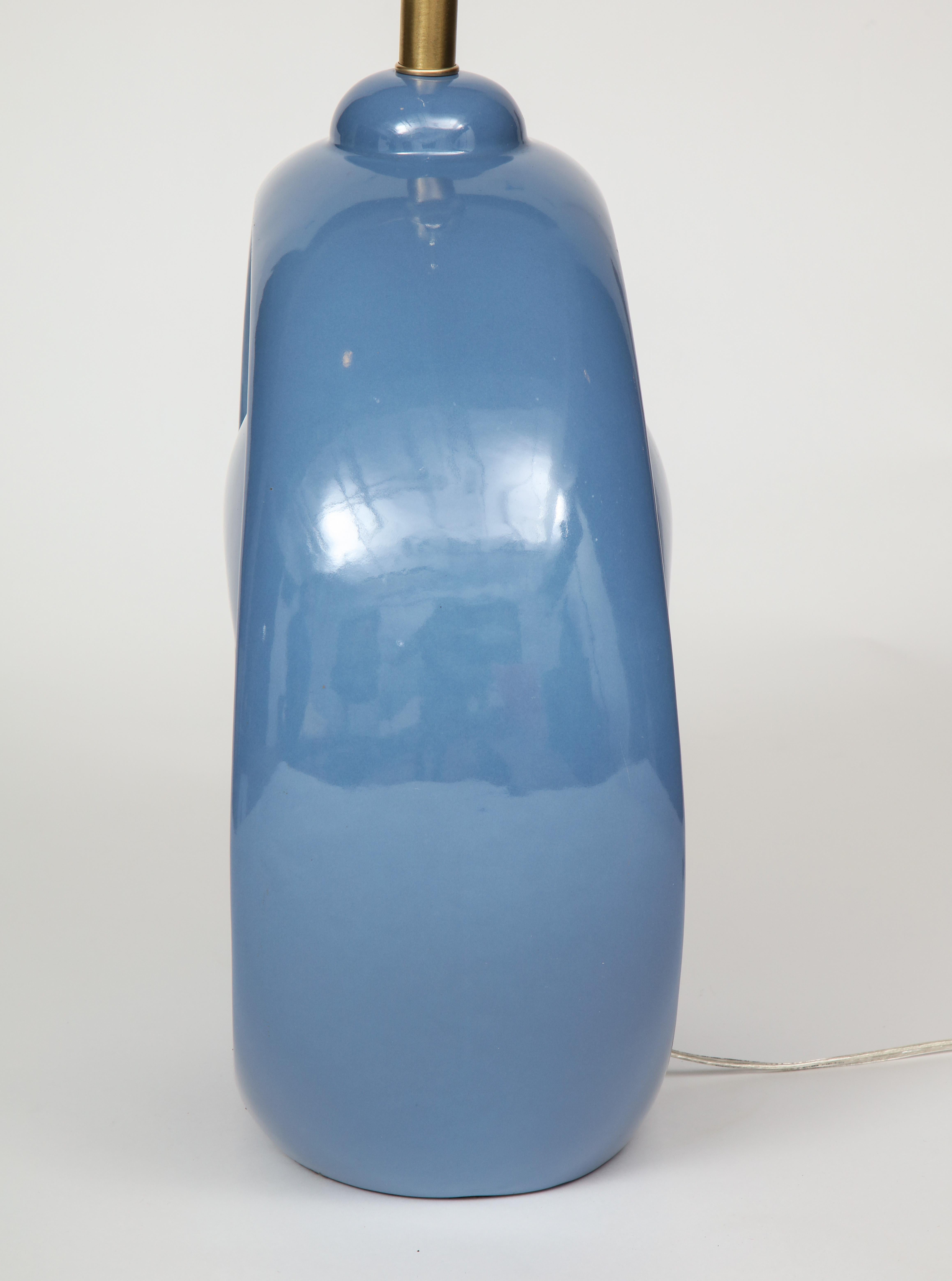 Midcentury Cornflower Blue Porcelain Lamps For Sale 5
