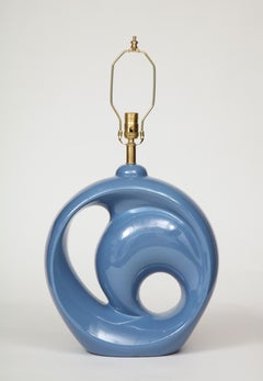 Midcentury Cornflower Blue Porcelain Lamps