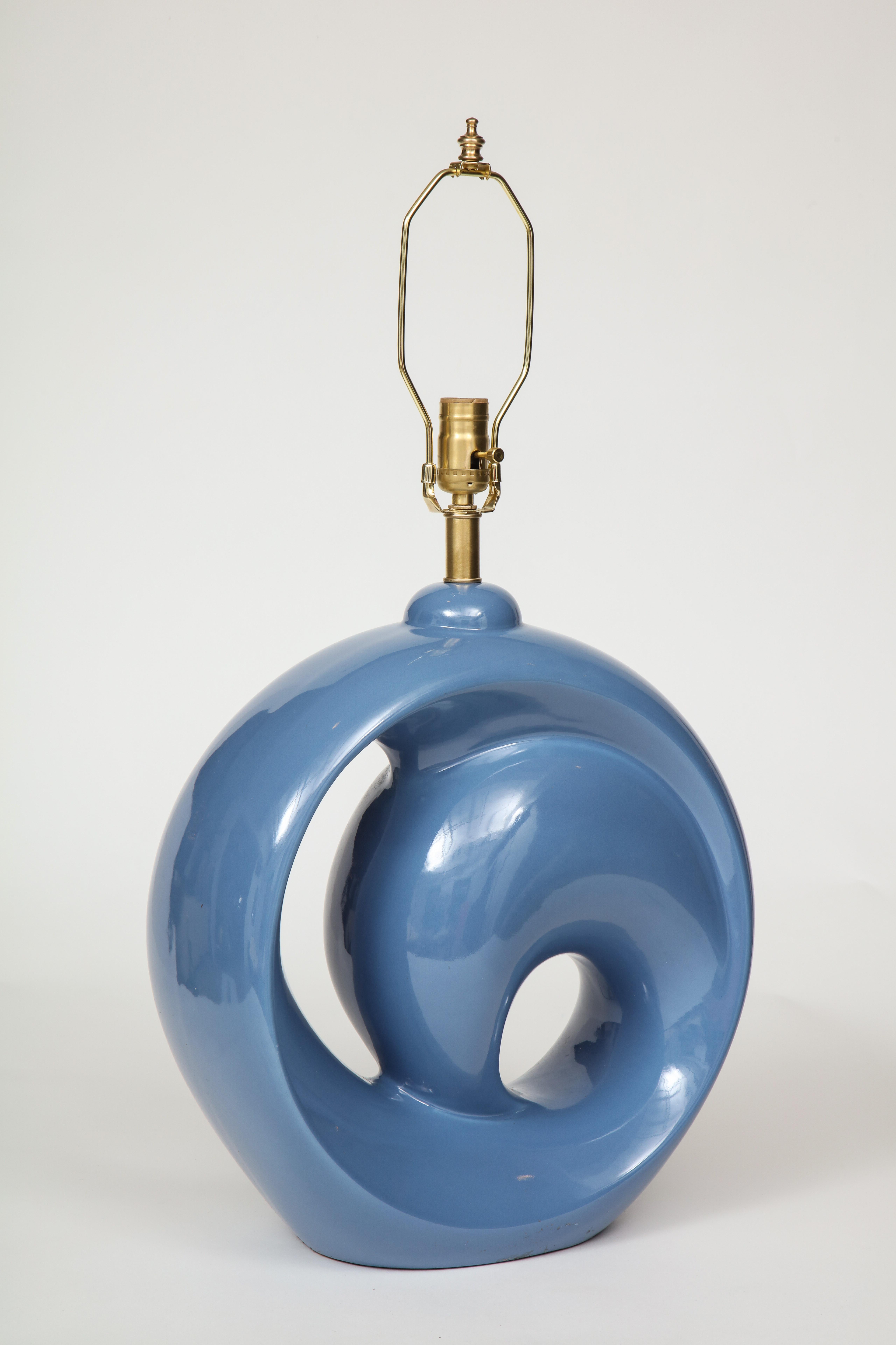 Modern Midcentury Cornflower Blue Porcelain Lamps For Sale