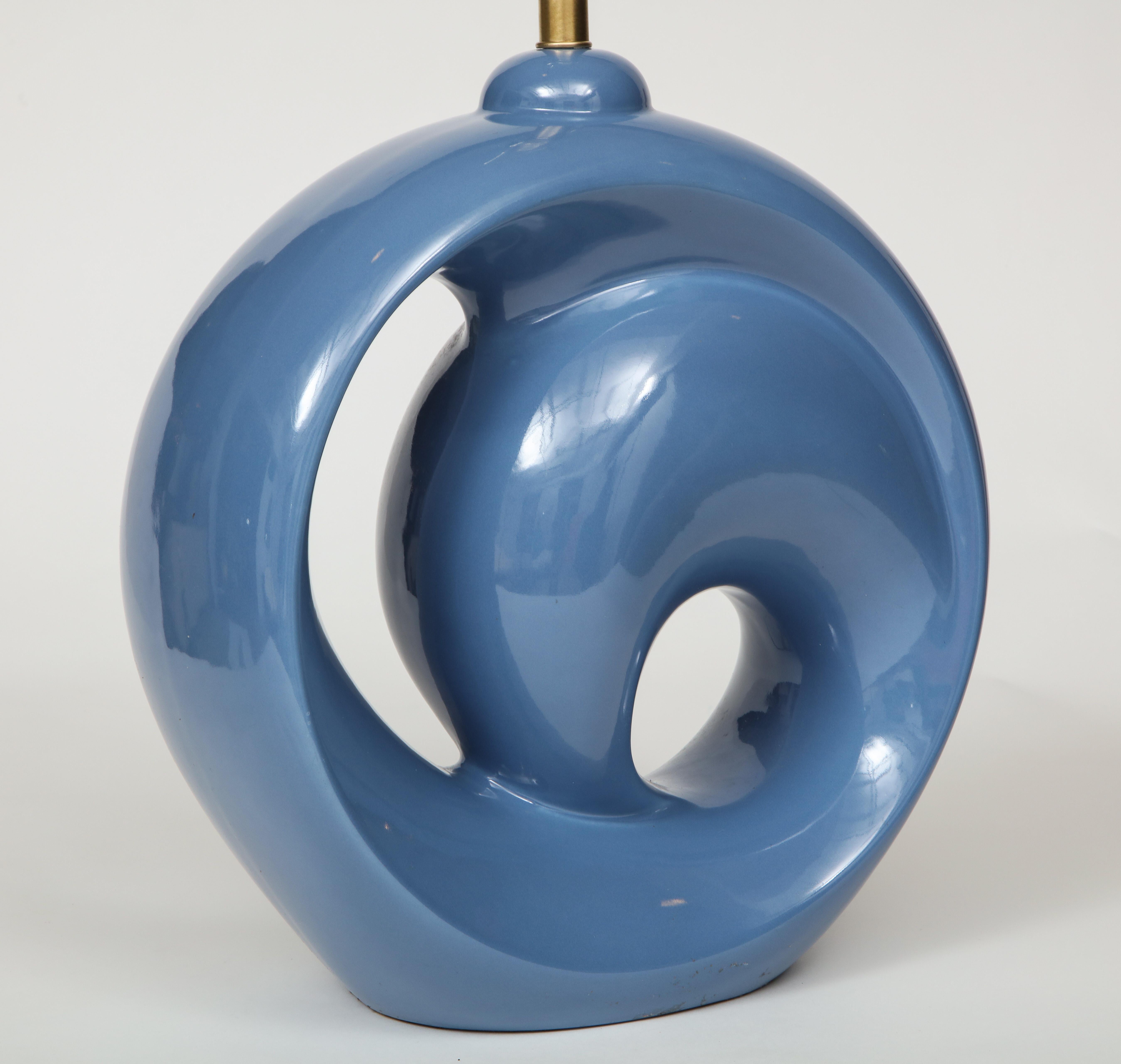 20th Century Midcentury Cornflower Blue Porcelain Lamps For Sale