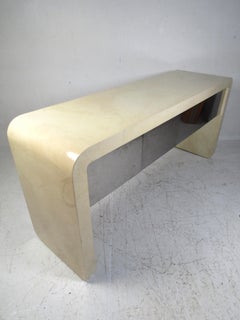 Mid-Century Faux Goatskin Console Table with Storage