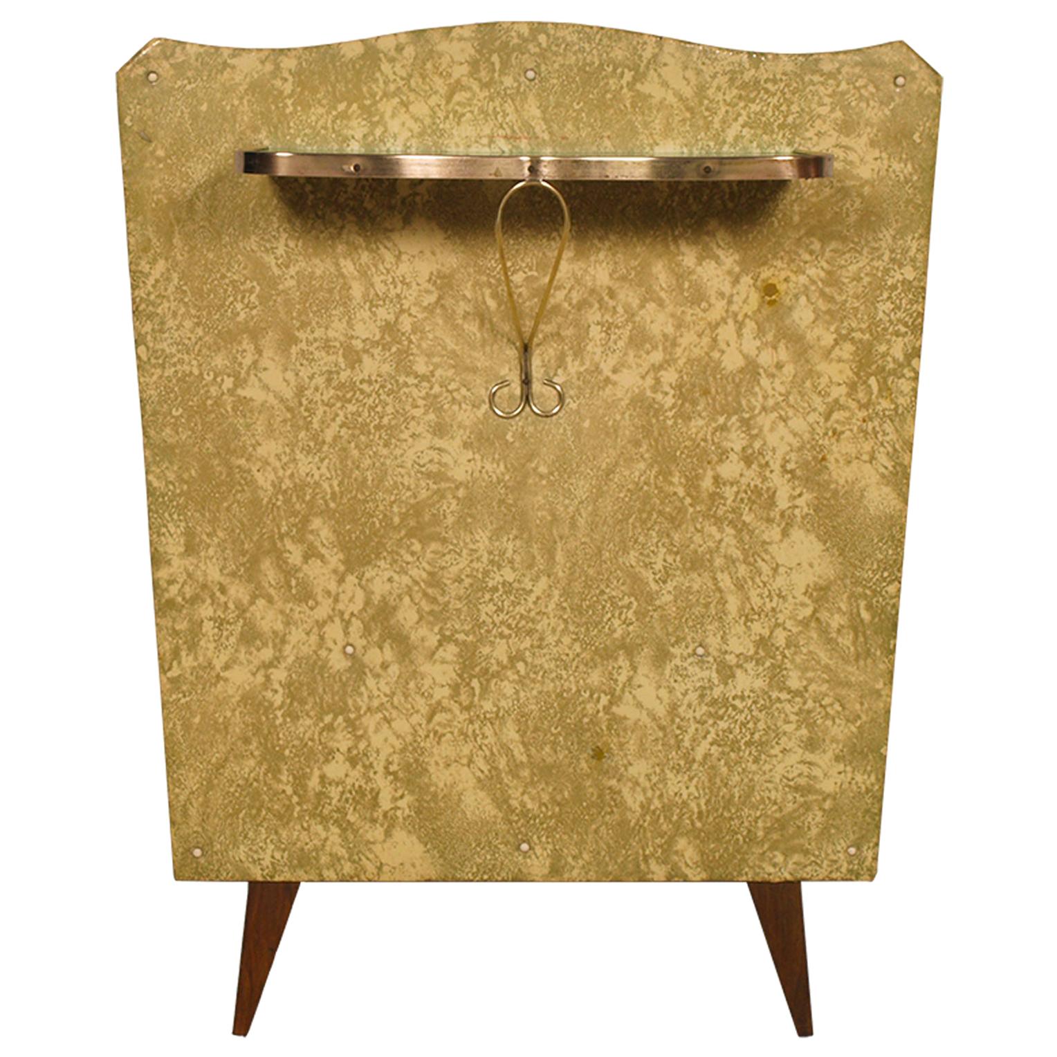 Midcentury Console in Gilded Brass and Plasticized Fabric Brugnoli Mobili Cantù For Sale