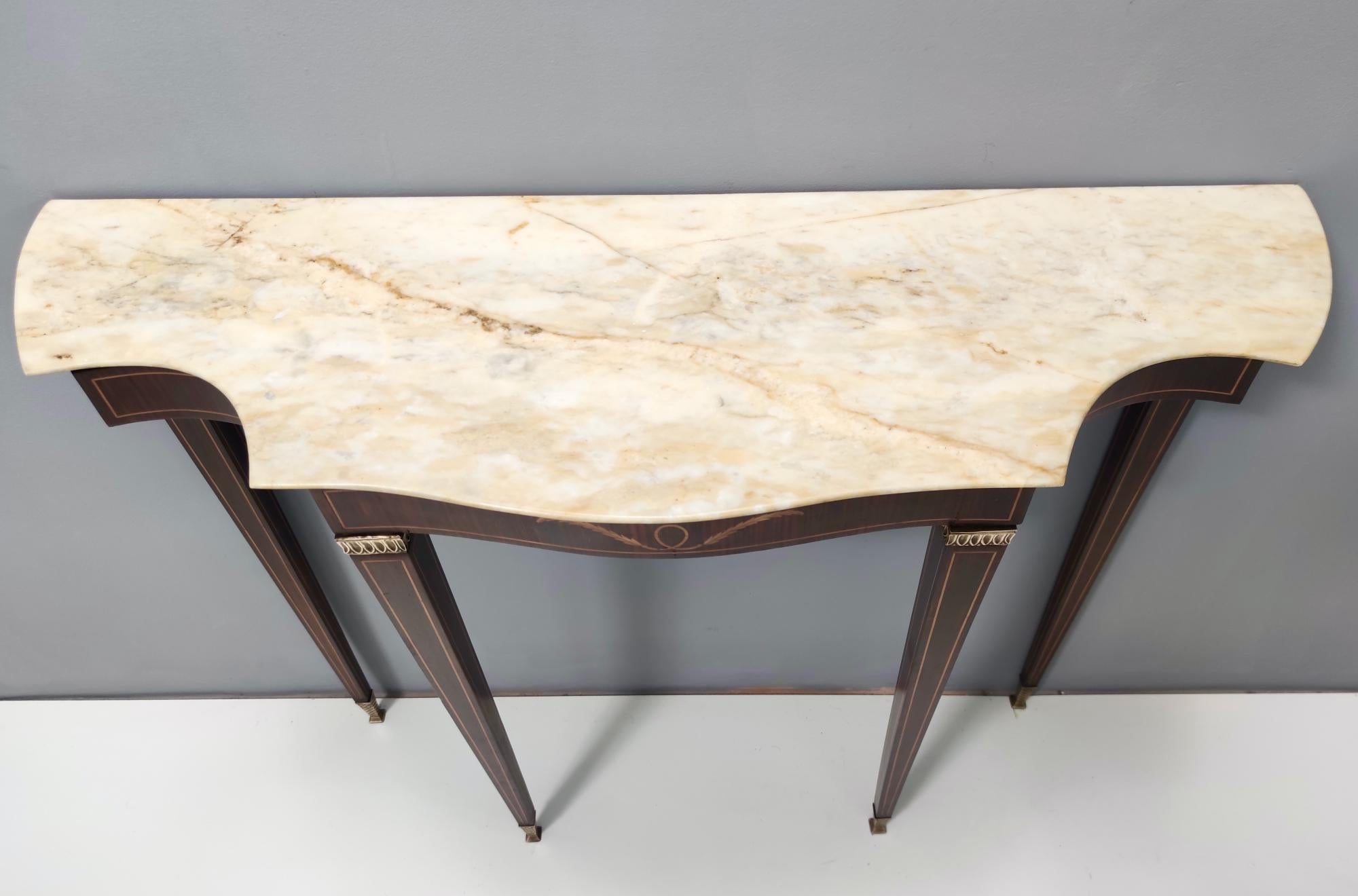 Brass Midcentury Console Table by Paolo Buffa with a Portuguese Pink Marble Top, Italy