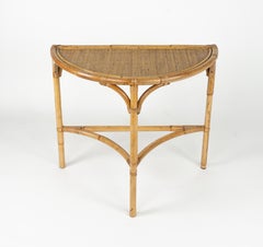 Midcentury Console Table in Rattan and Bamboo Franco Albini Style, Italy 1970s