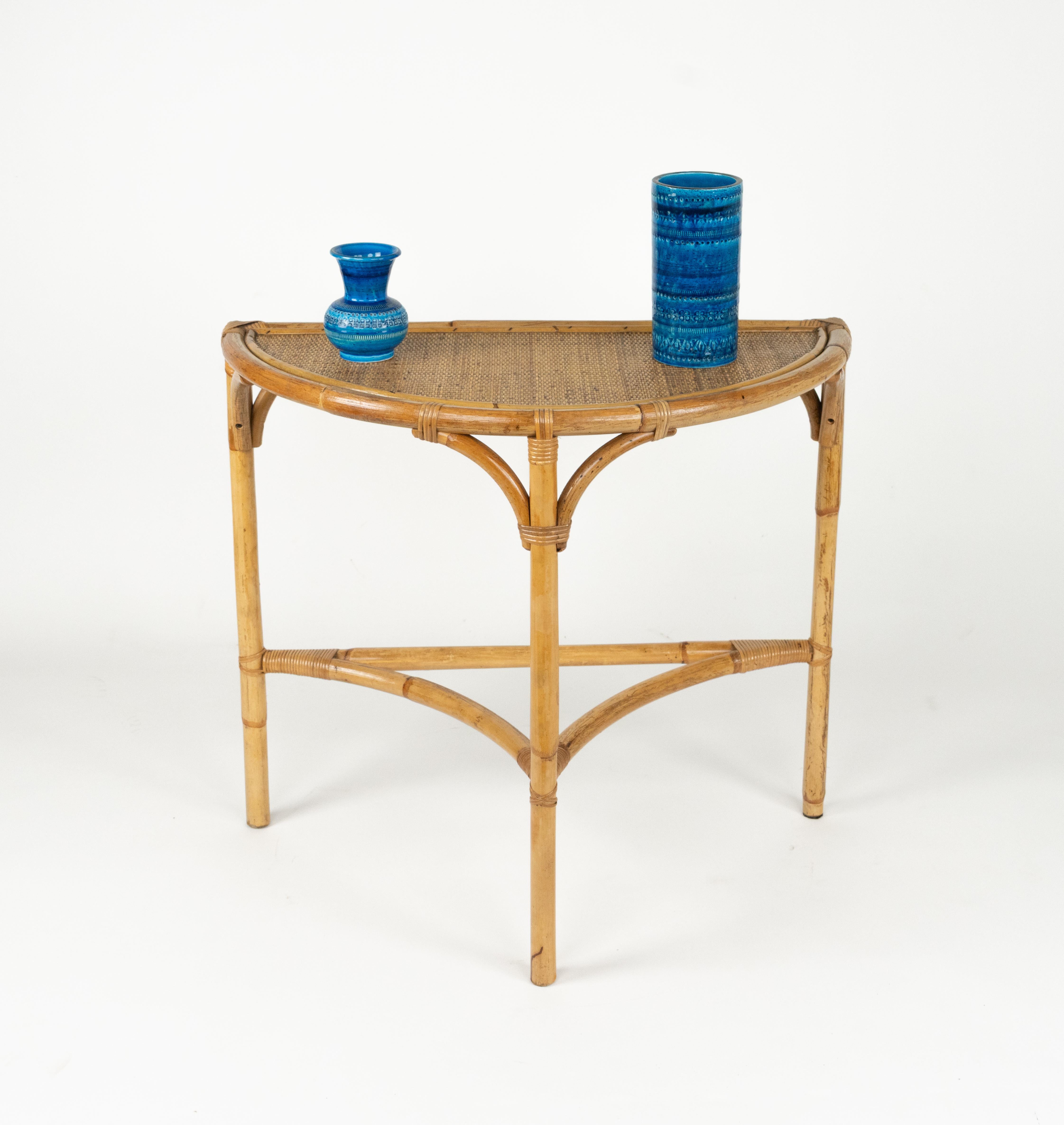 Mid-Century Modern Midcentury Console Table in Rattan and Bamboo Franco Albini Style, Italy 1970s For Sale