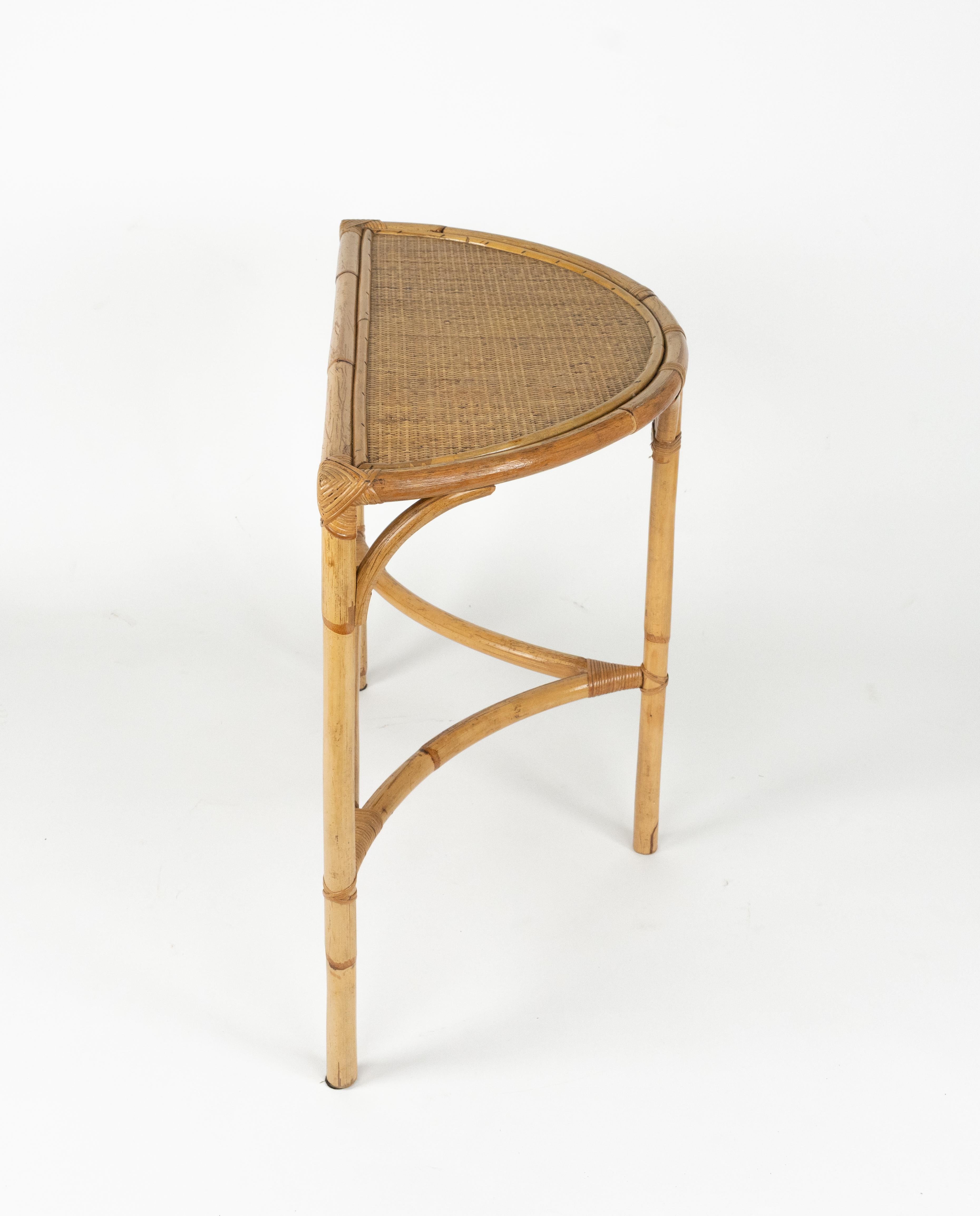 Late 20th Century Midcentury Console Table in Rattan and Bamboo Franco Albini Style, Italy 1970s For Sale