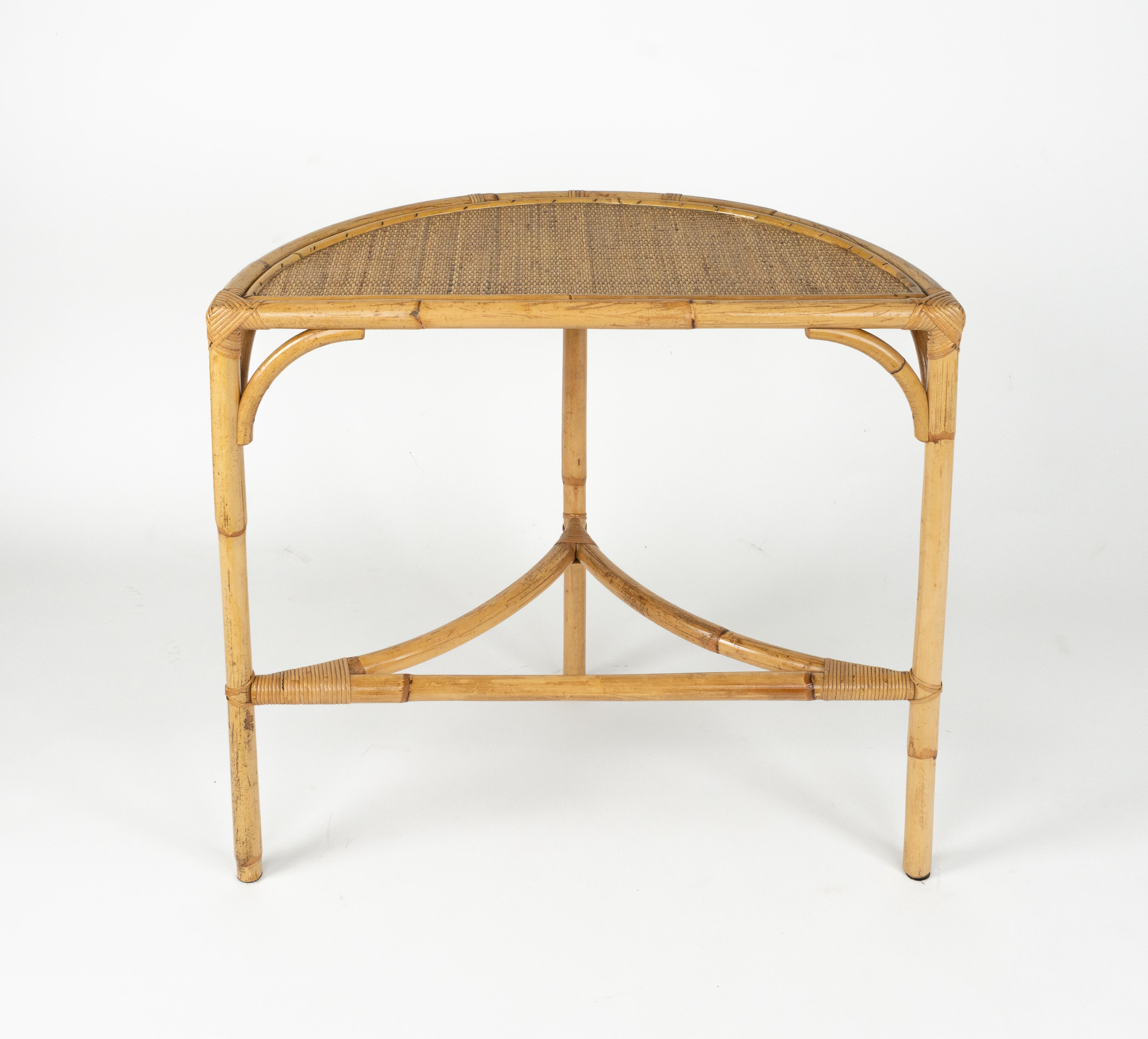 Midcentury Console Table in Rattan and Bamboo Franco Albini Style, Italy 1970s For Sale 1