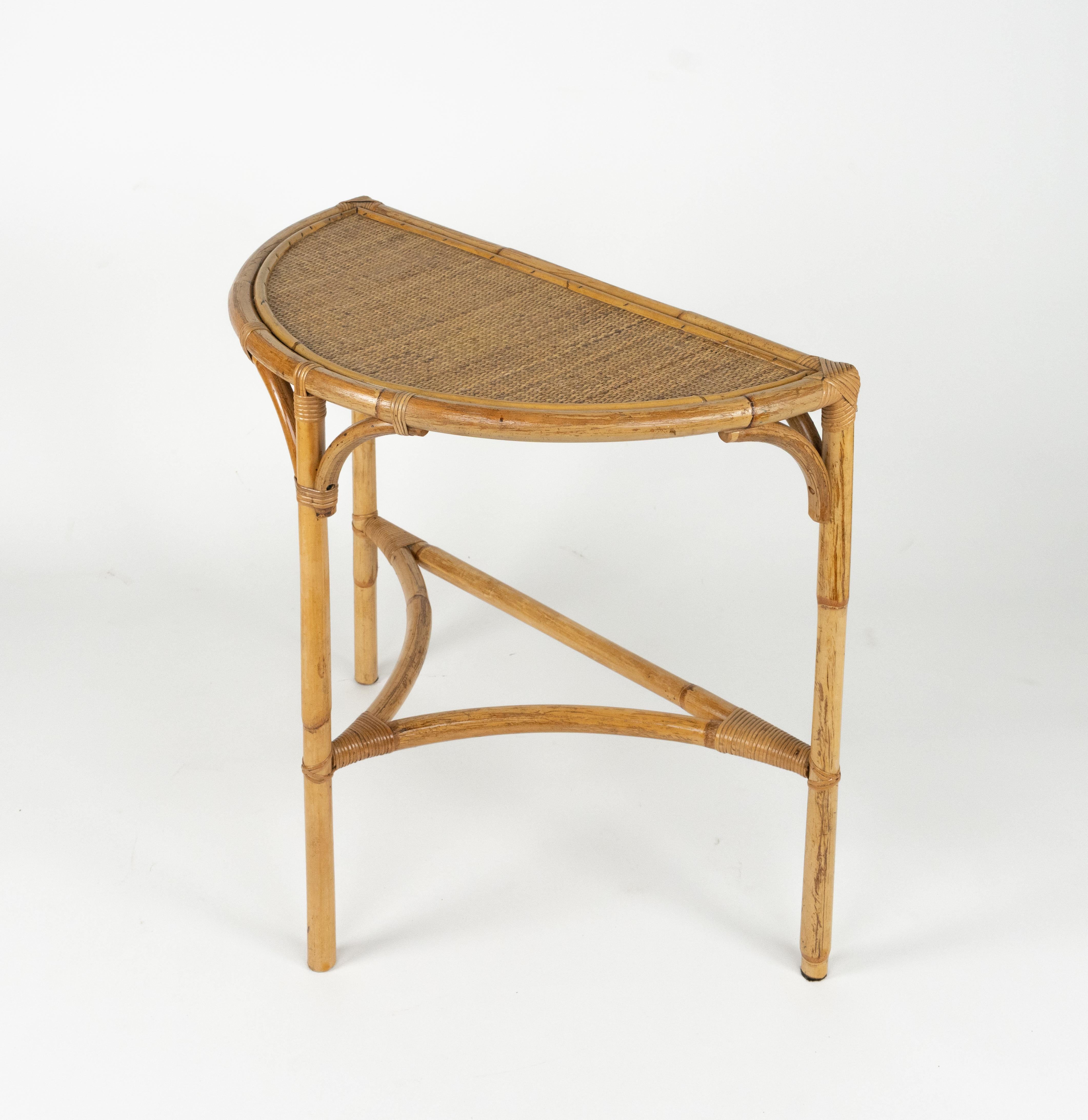 Midcentury Console Table in Rattan and Bamboo Franco Albini Style, Italy 1970s For Sale 3