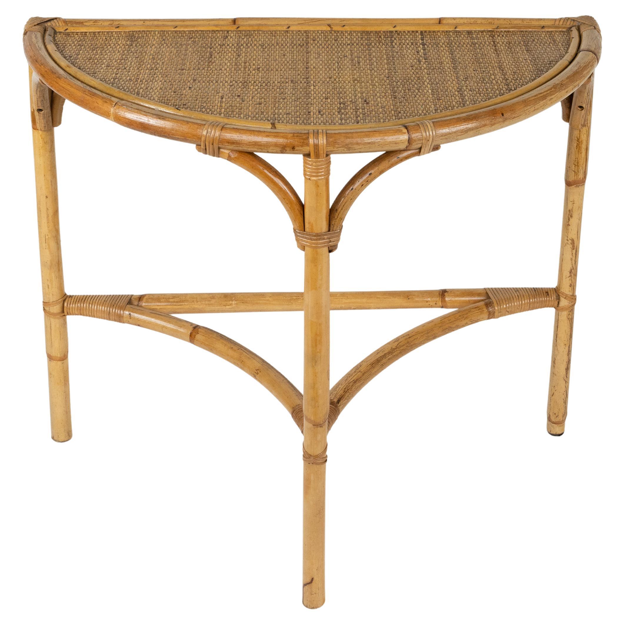 Midcentury Console Table in Rattan and Bamboo Franco Albini Style, Italy 1970s For Sale