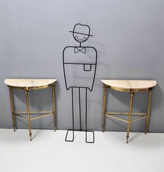 Vintage Console Table with Portuguese Pink Marble Tops and Brass Legs, Italy