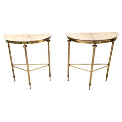 Vintage Console Table with Portuguese Pink Marble Tops and Brass Legs, Italy