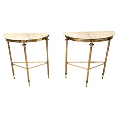 Vintage Console Table with Portuguese Pink Marble Tops and Brass Legs, Italy