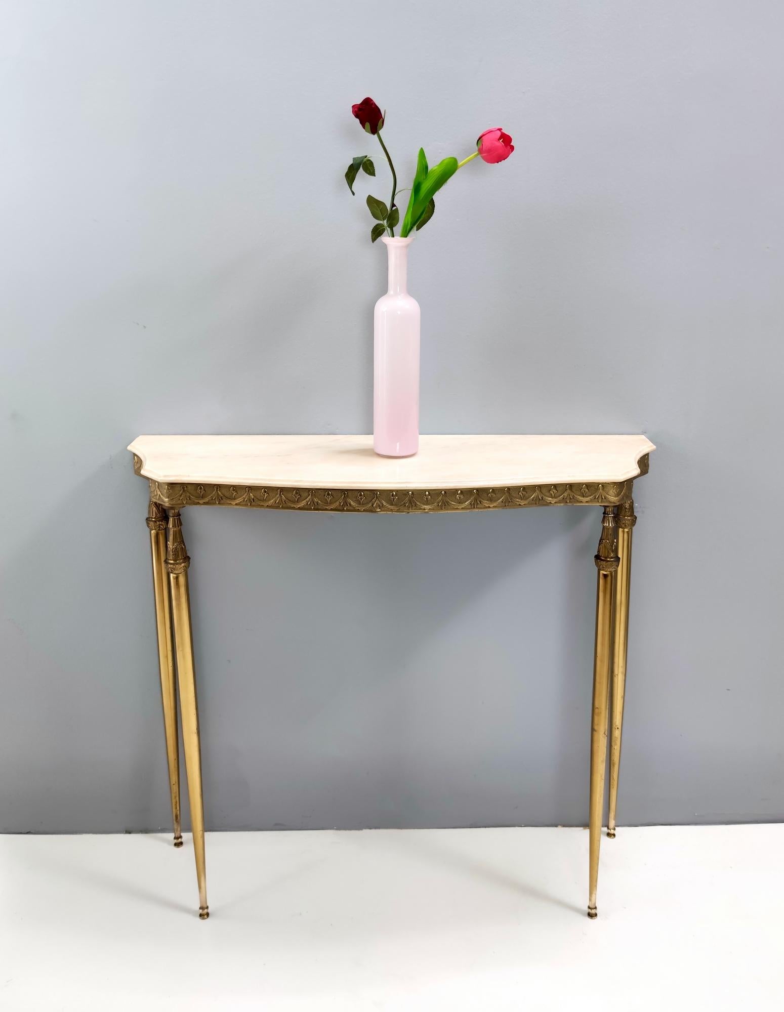 Mid-Century Modern Midcentury Console with a Portuguese Pink Marble Top and Brass Frame, Italy