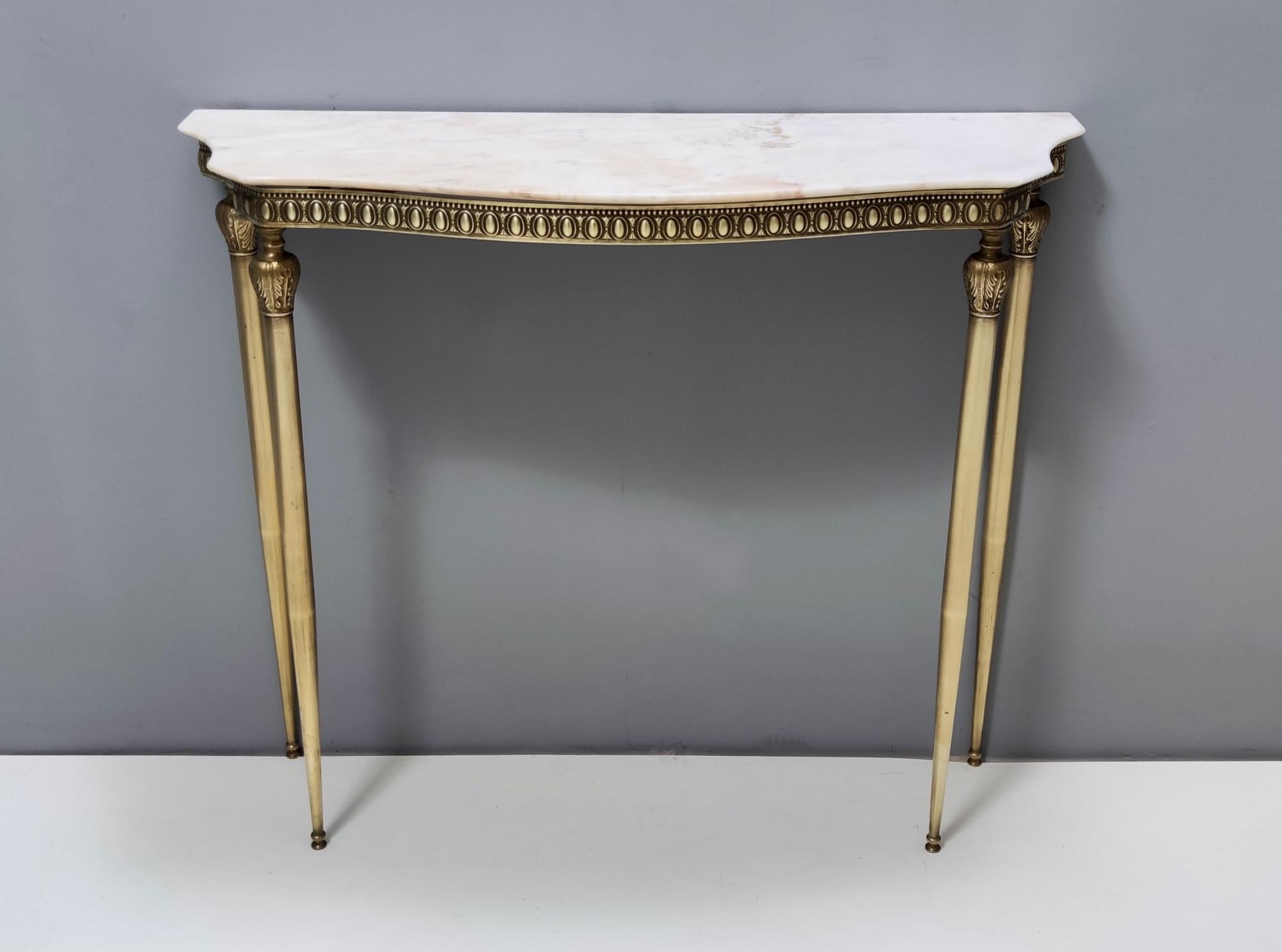 Italian Midcentury Console with a Portuguese Pink Marble Top and Brass Frame, Italy