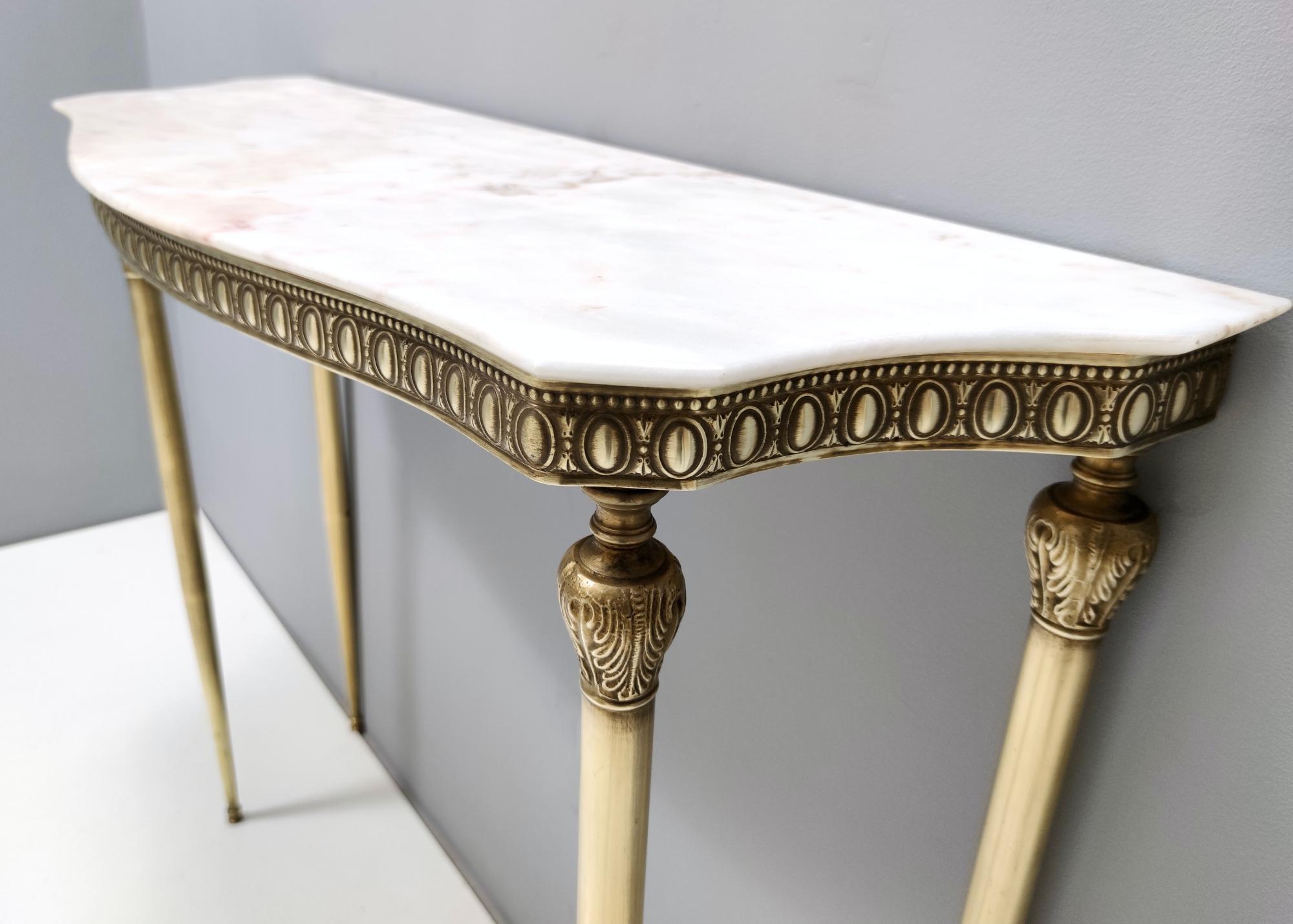 Midcentury Console with a Portuguese Pink Marble Top and Brass Frame, Italy 2