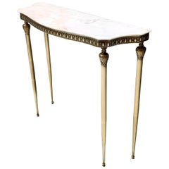 Midcentury Console with a Portuguese Pink Marble Top and Brass Frame, Italy