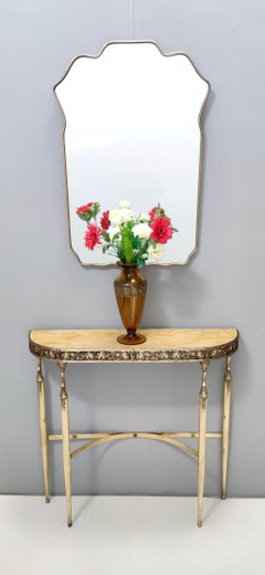Vintage Console with a Demilune Royal Yellow Marble Top and a Brass Frame, Italy