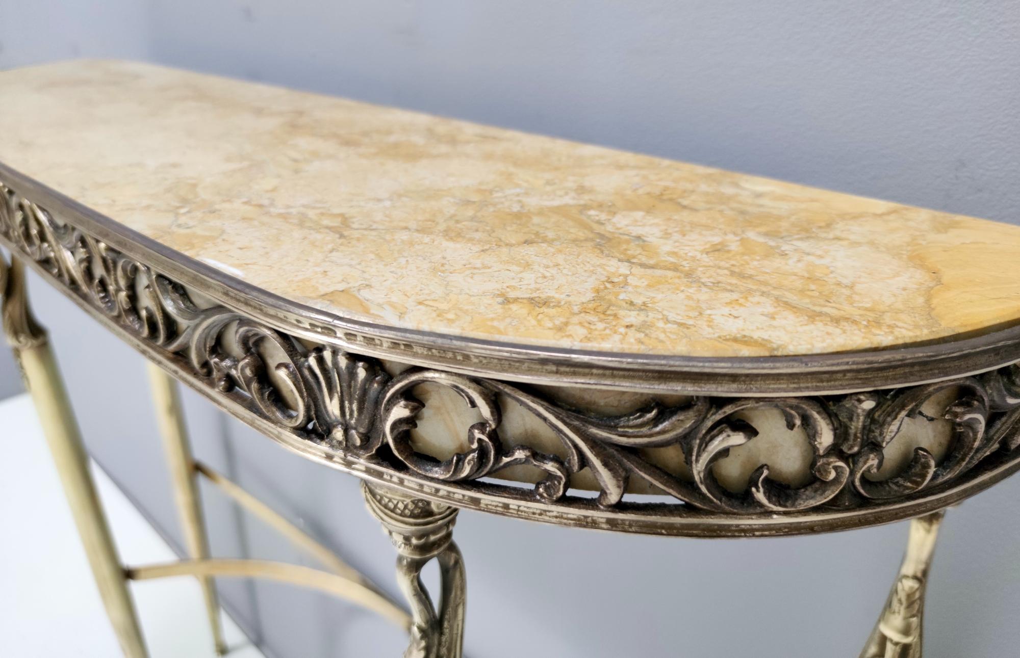 Vintage Console with a Demilune Royal Yellow Marble Top and a Brass Frame, Italy 1