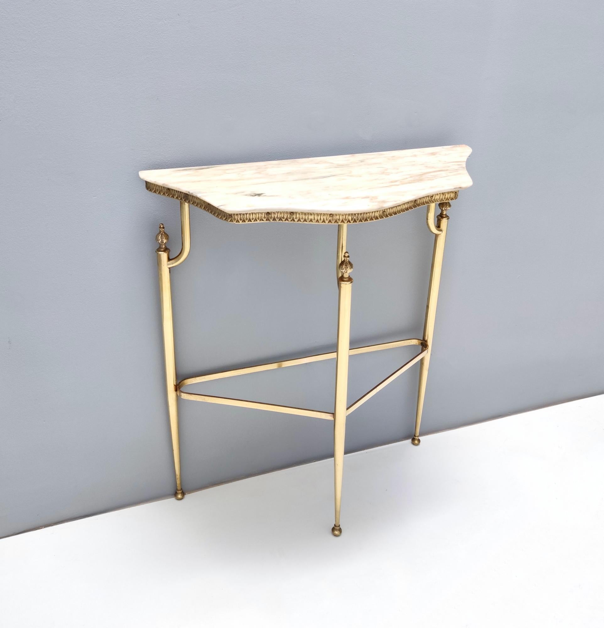 Vintage Console Table with Portuguese Pink Marble Top and Brass Frame, Italy 1