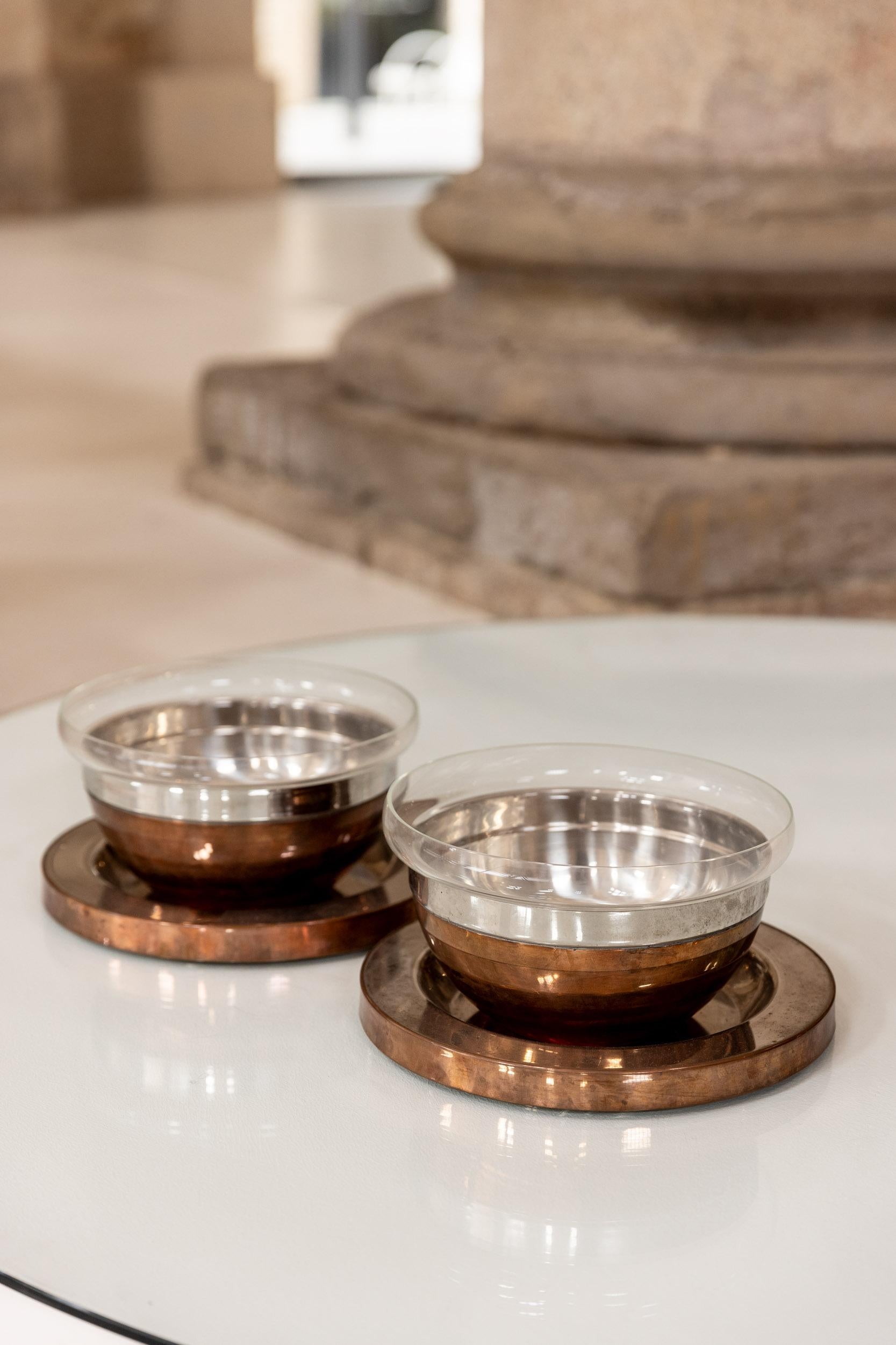 Mid-Century Modern Midcentury copper and Barovier glass bowls designed by Gabriella Crespi, Italy  For Sale