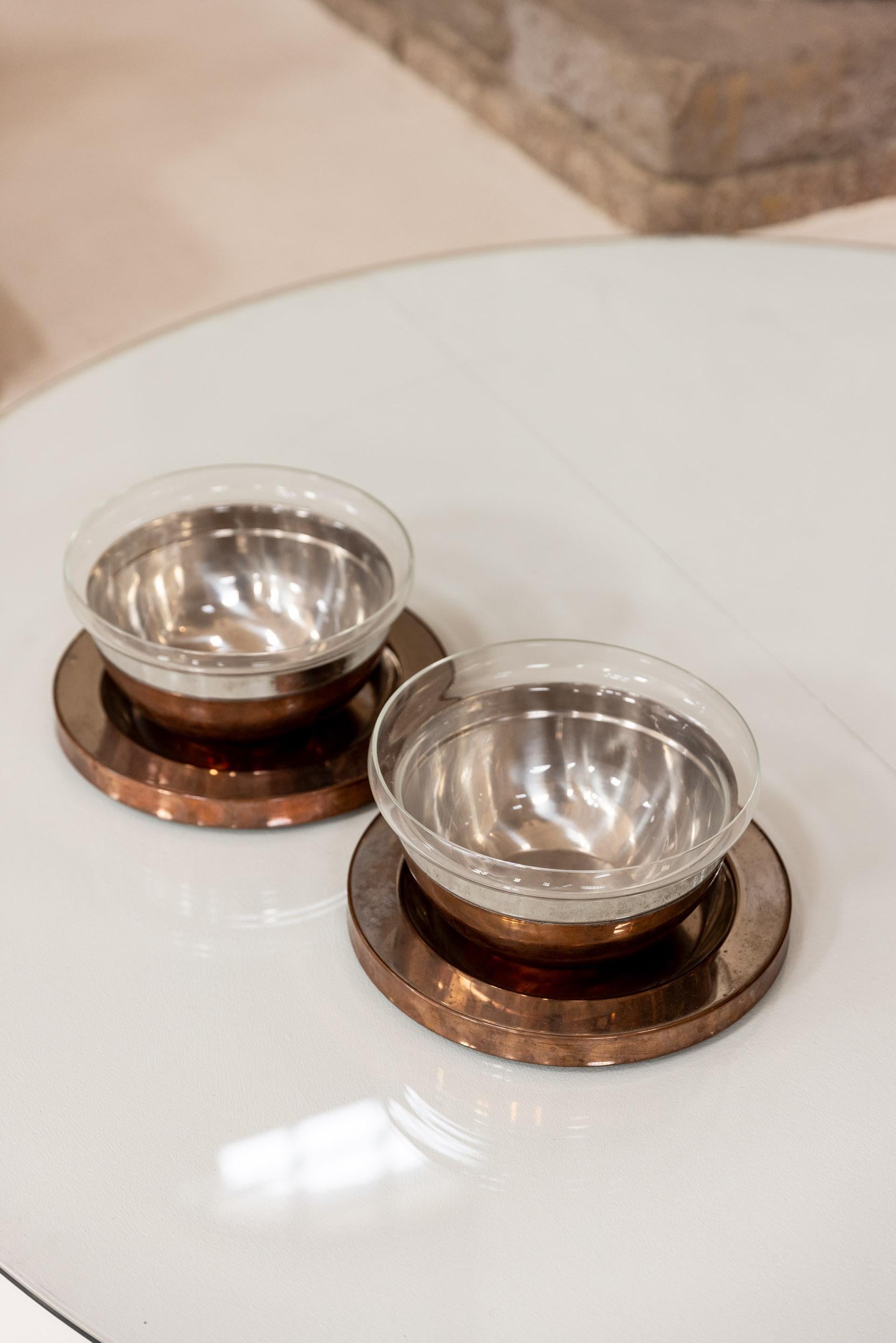 Italian Midcentury copper and Barovier glass bowls designed by Gabriella Crespi, Italy  For Sale