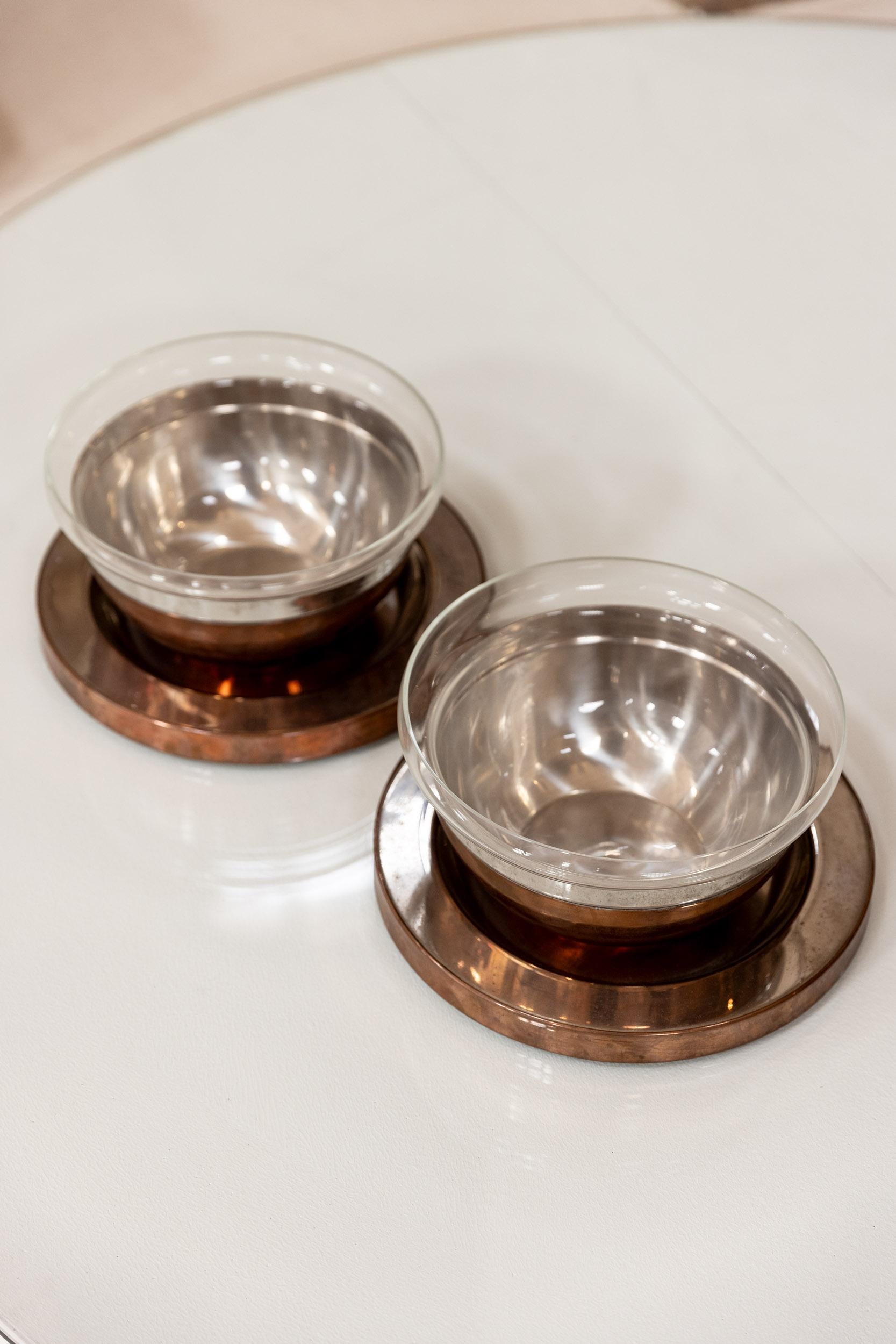Late 20th Century Midcentury copper and Barovier glass bowls designed by Gabriella Crespi, Italy  For Sale