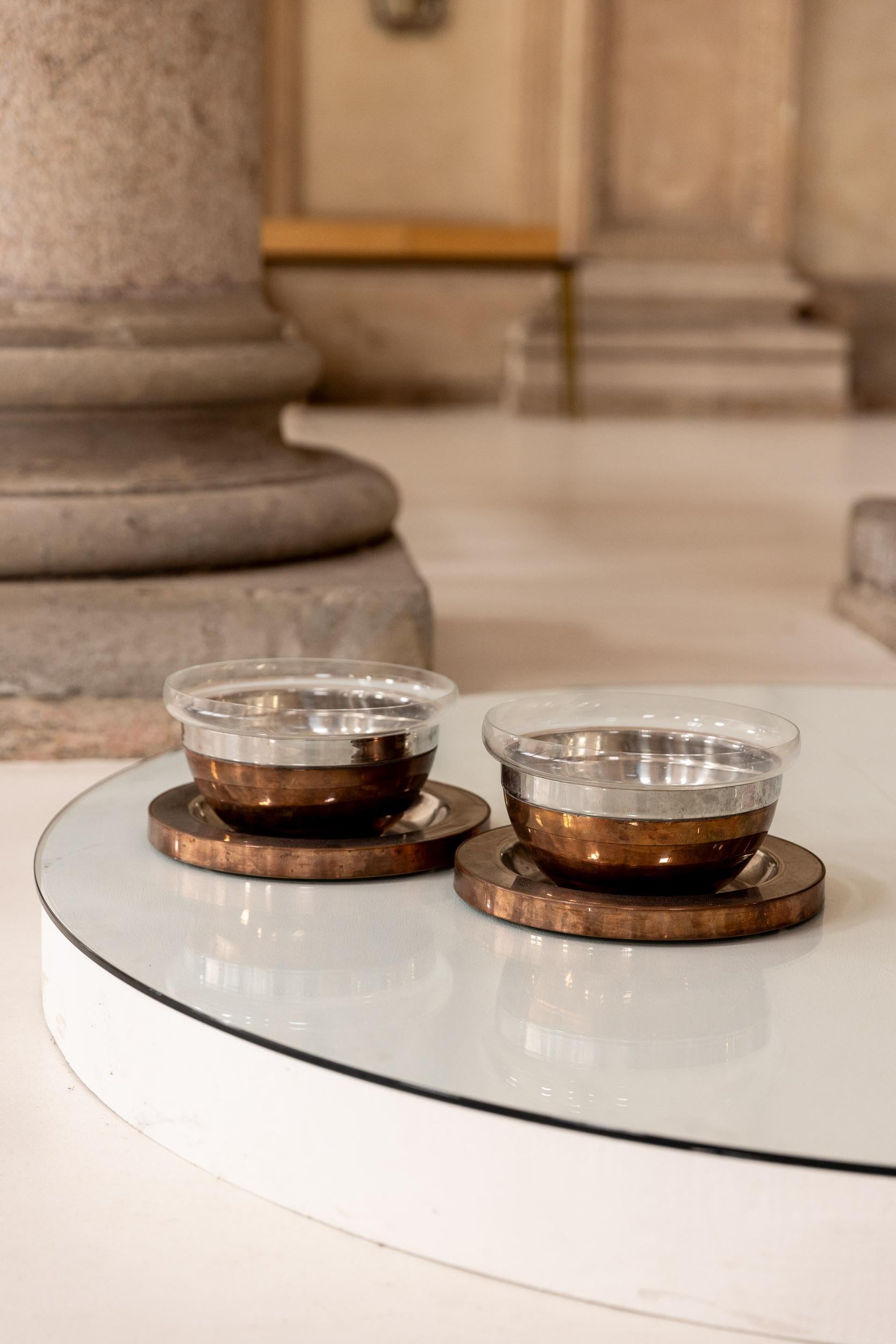 Midcentury copper and Barovier glass bowls designed by Gabriella Crespi, Italy  For Sale 1