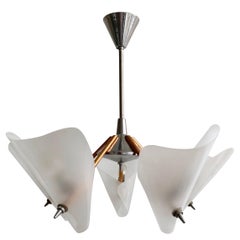 Midcentury Copper and Chrome Uplighter Chandelier with Plastic Frosted Shades