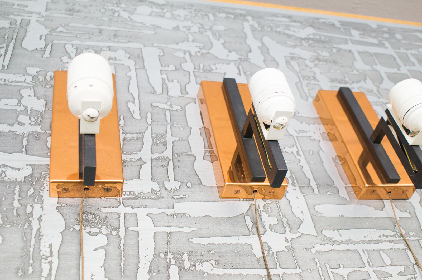Mid-20th Century Midcentury Copper and Milk Glass Tubes Wall Lamp, Austria, 1960s For Sale