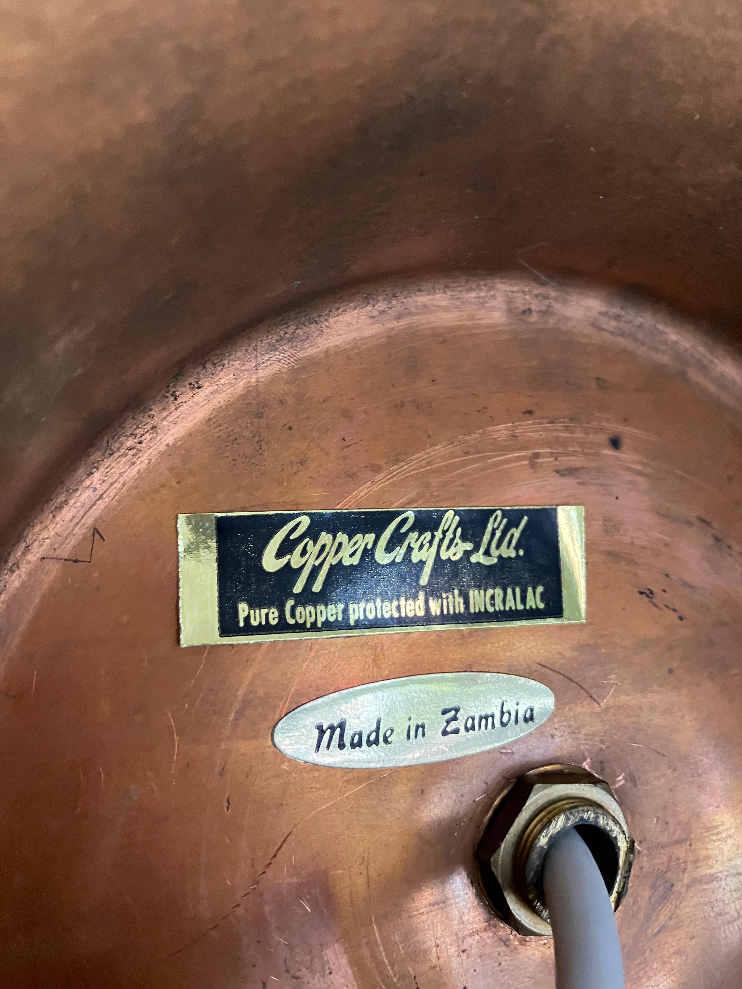 Midcentury Copper Crafts Ltd Copper Lamp Made in Africa For Sale 1