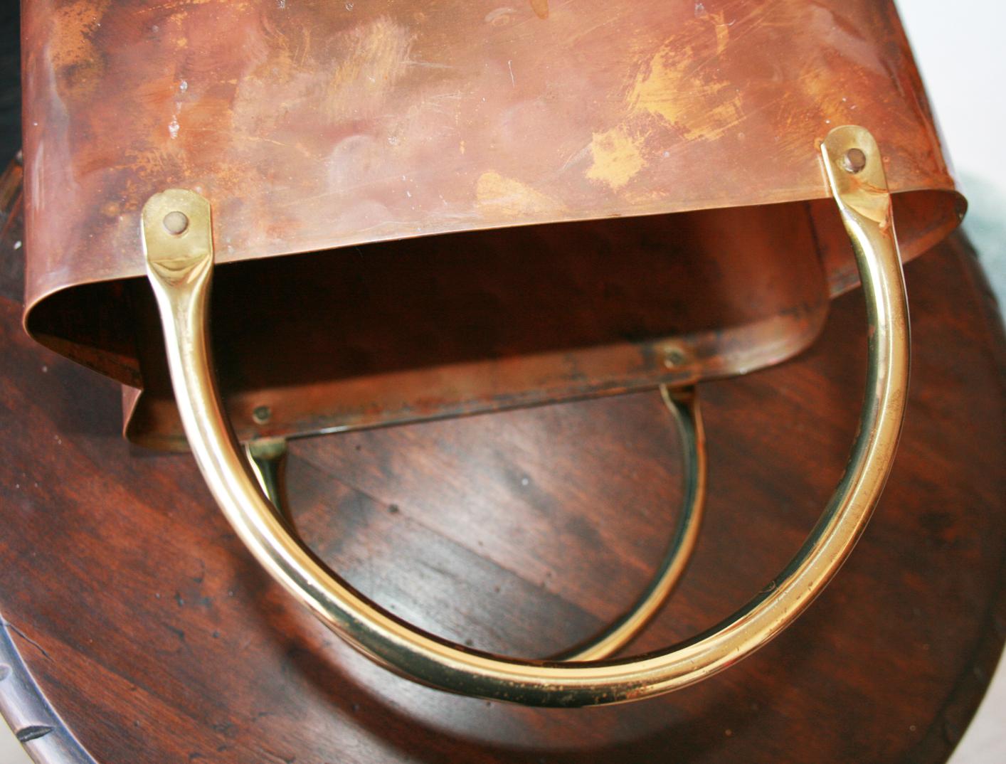 Midcentury Copper Magazine Rack with Brass Handles 4