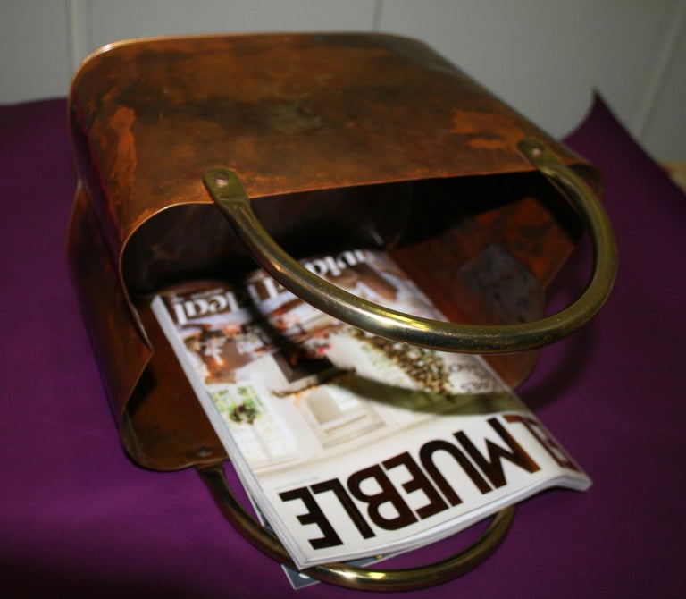 Midcentury Copper Magazine Rack with Brass Handles at 1stDibs