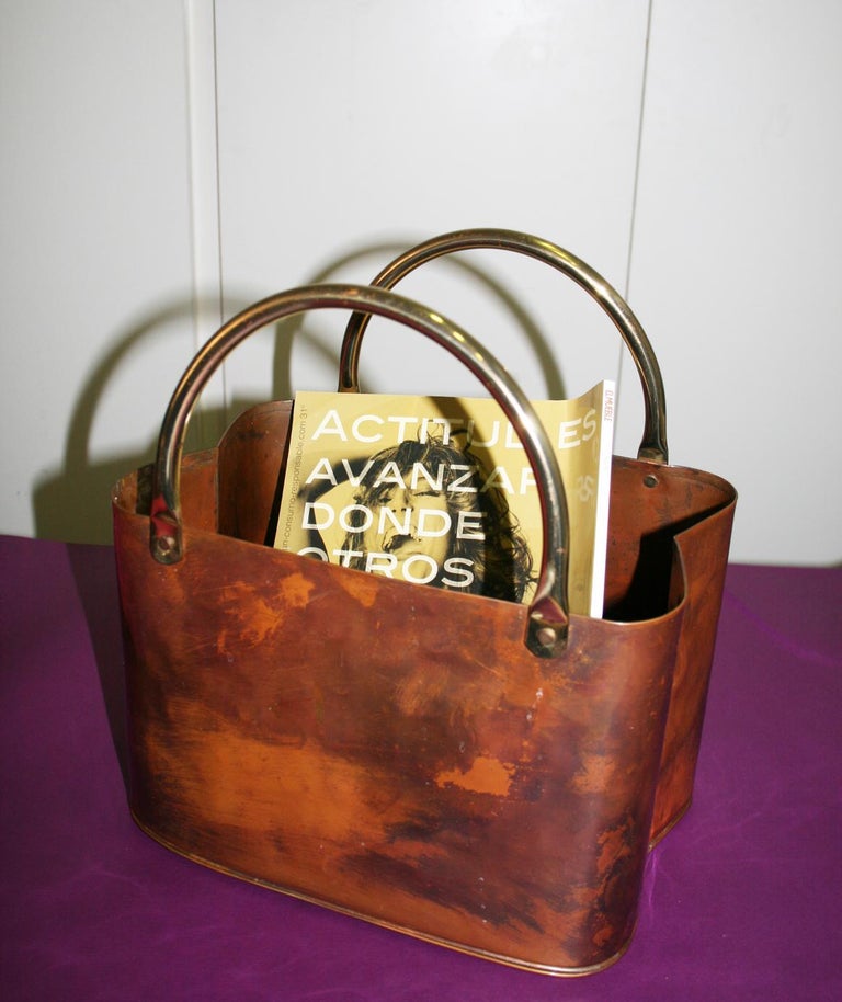 Midcentury Copper Magazine Rack with Brass Handles at 1stDibs | copper ...
