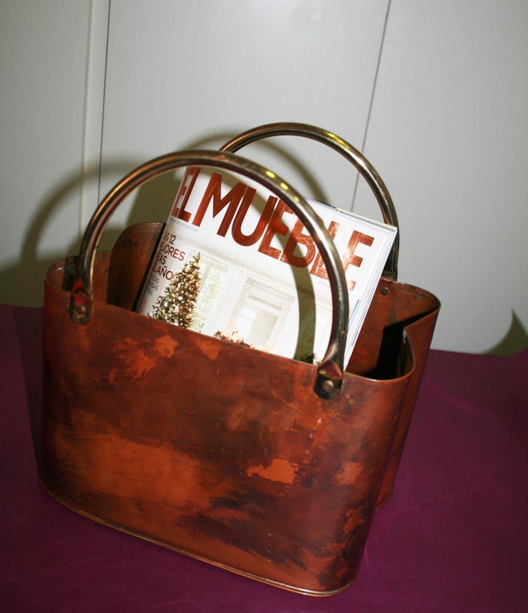 Midcentury Copper Magazine Rack with Brass Handles at 1stDibs | copper ...