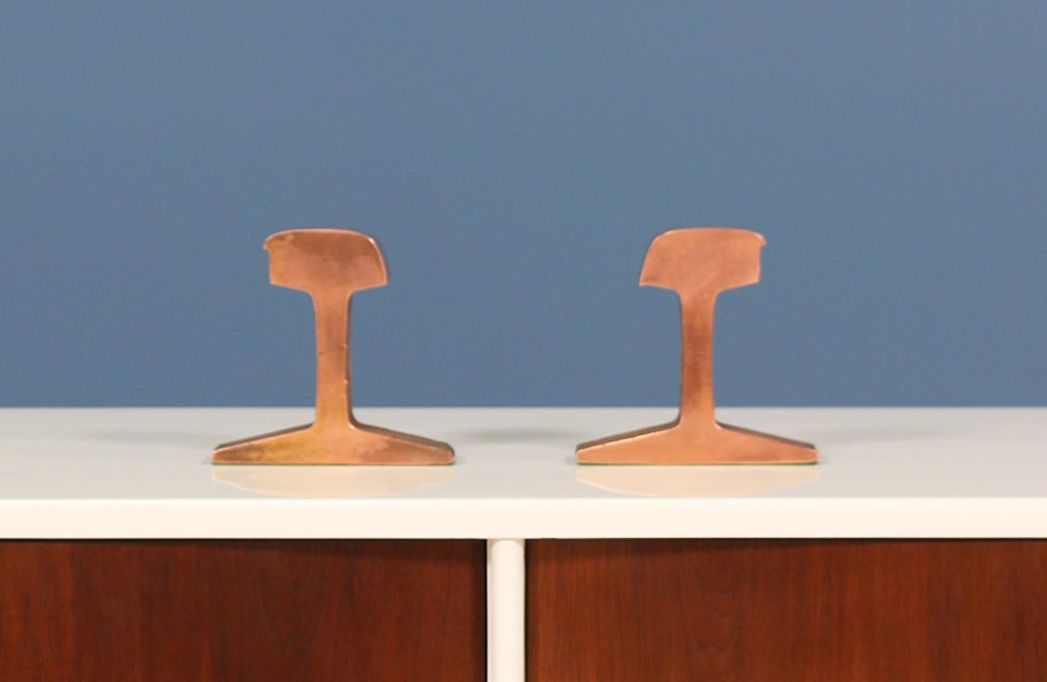 Mid-Century Modern Midcentury Copper Railroad Track Bookends