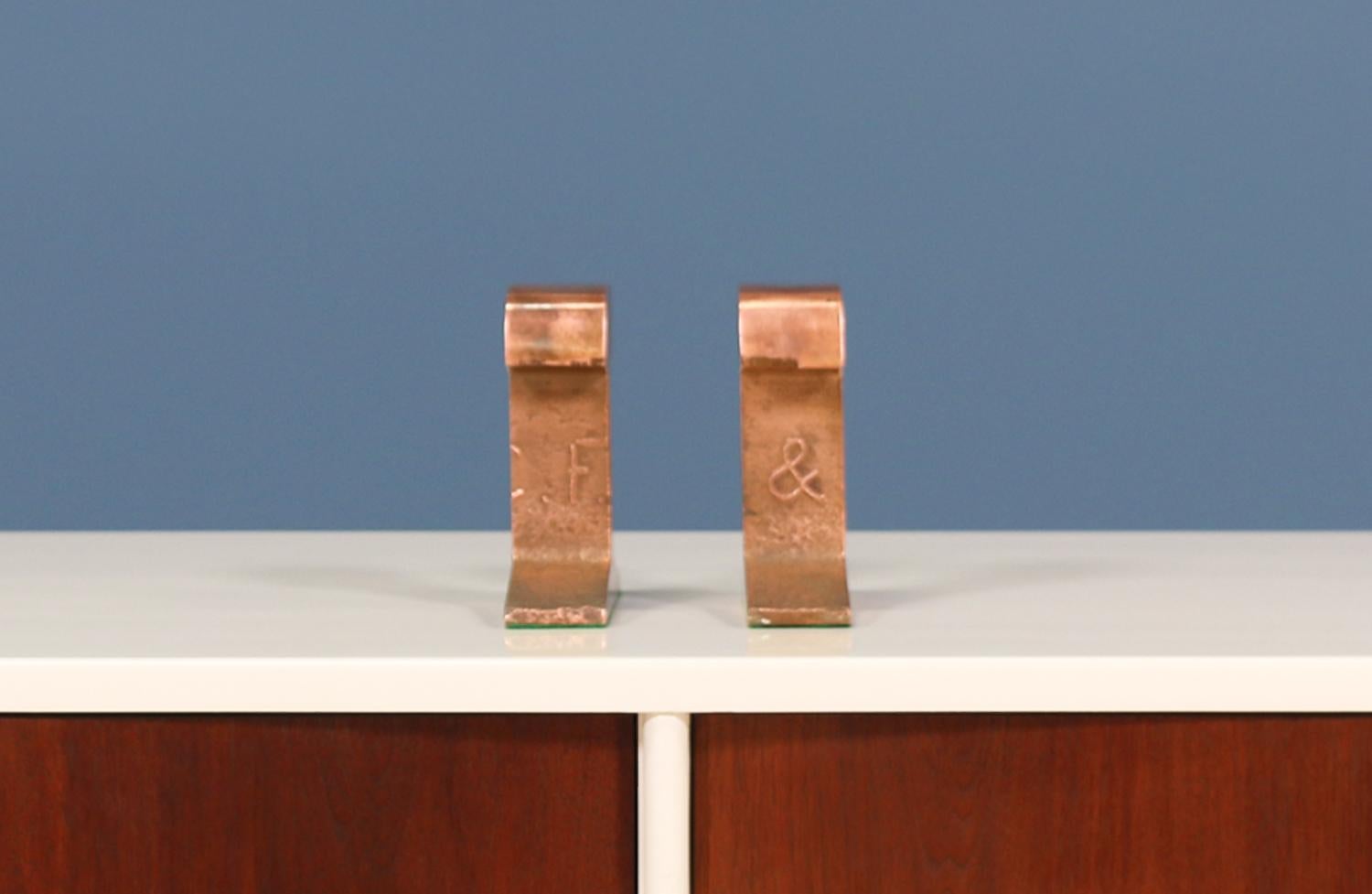 Patinated Midcentury Copper Railroad Track Bookends