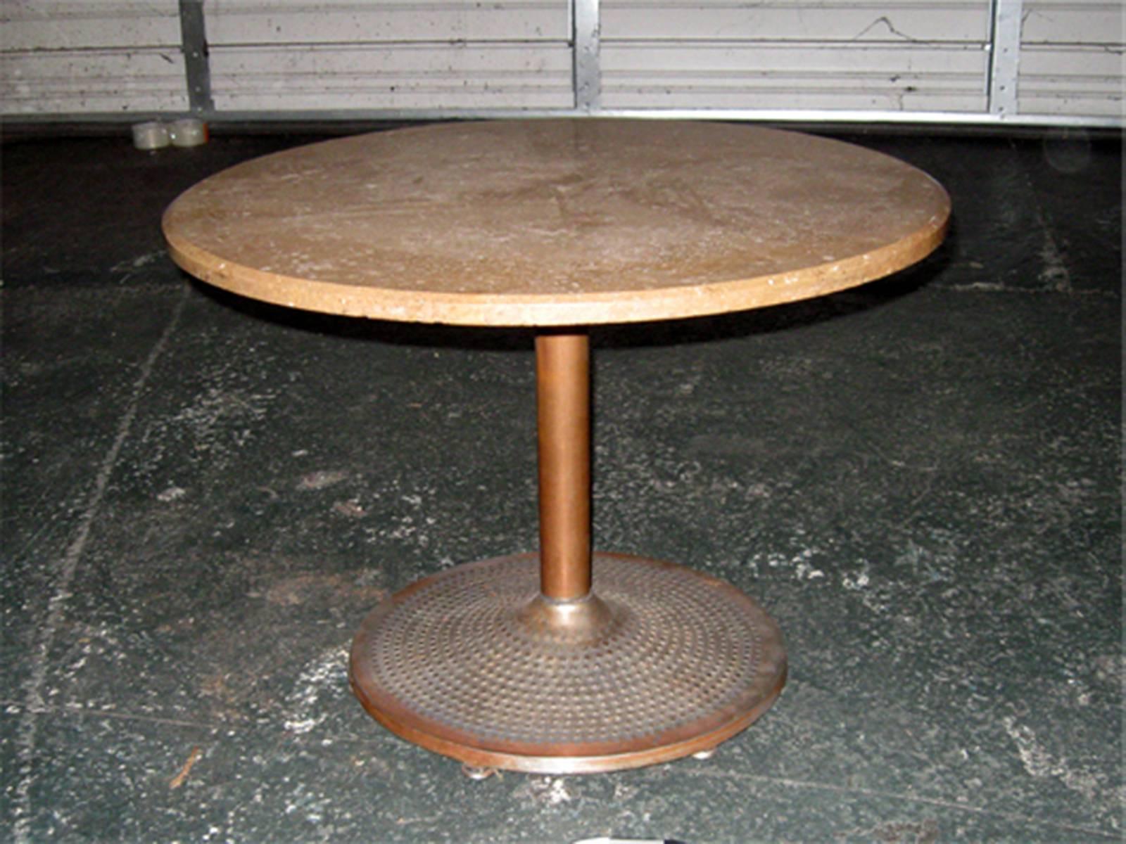 Mid-20th Century Coppered Steel and Travertine Table In Good Condition For Sale In Atlanta, GA