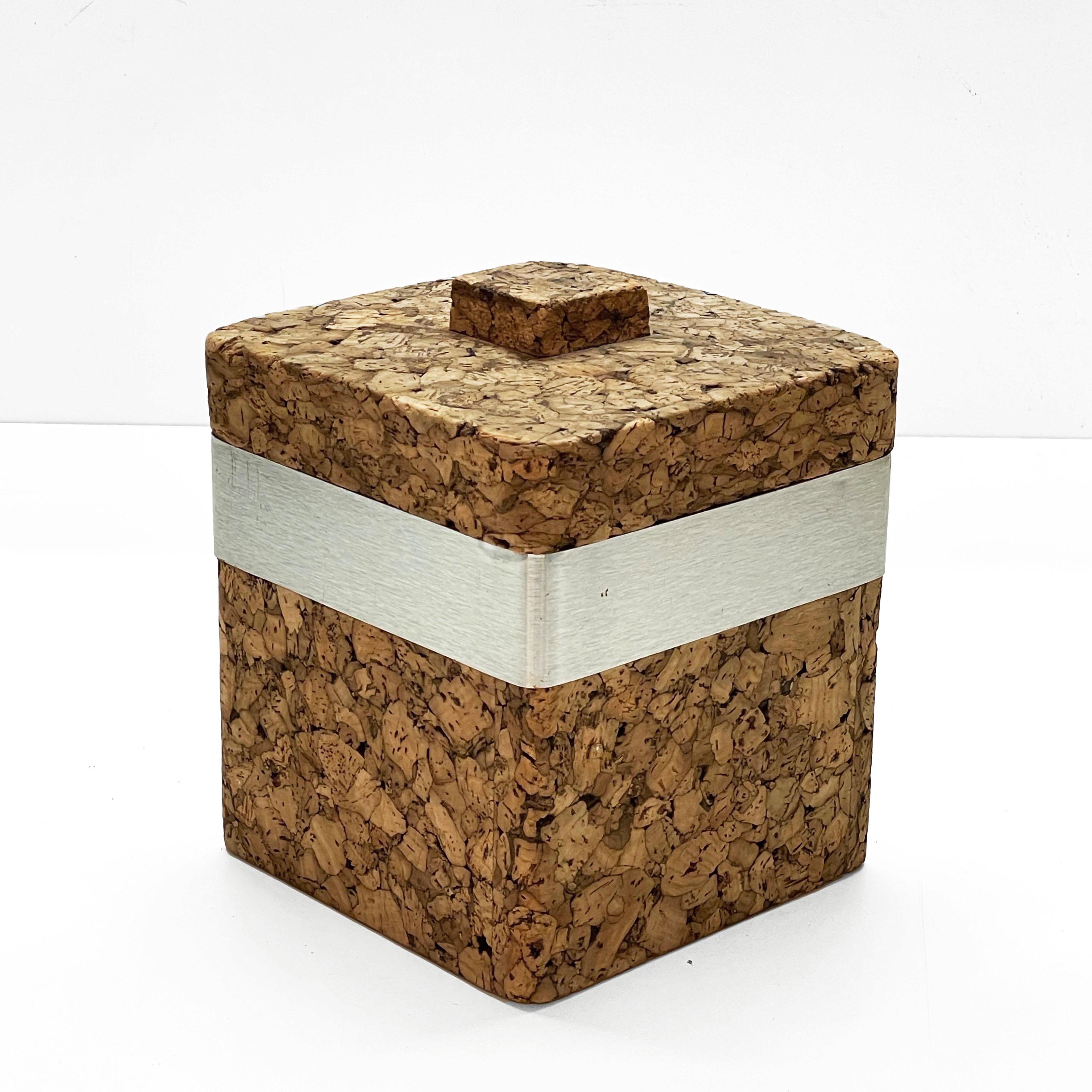 20th Century Midcentury Cork and Aluminum Italian Ice Bucket with Cork Top, 1970s For Sale