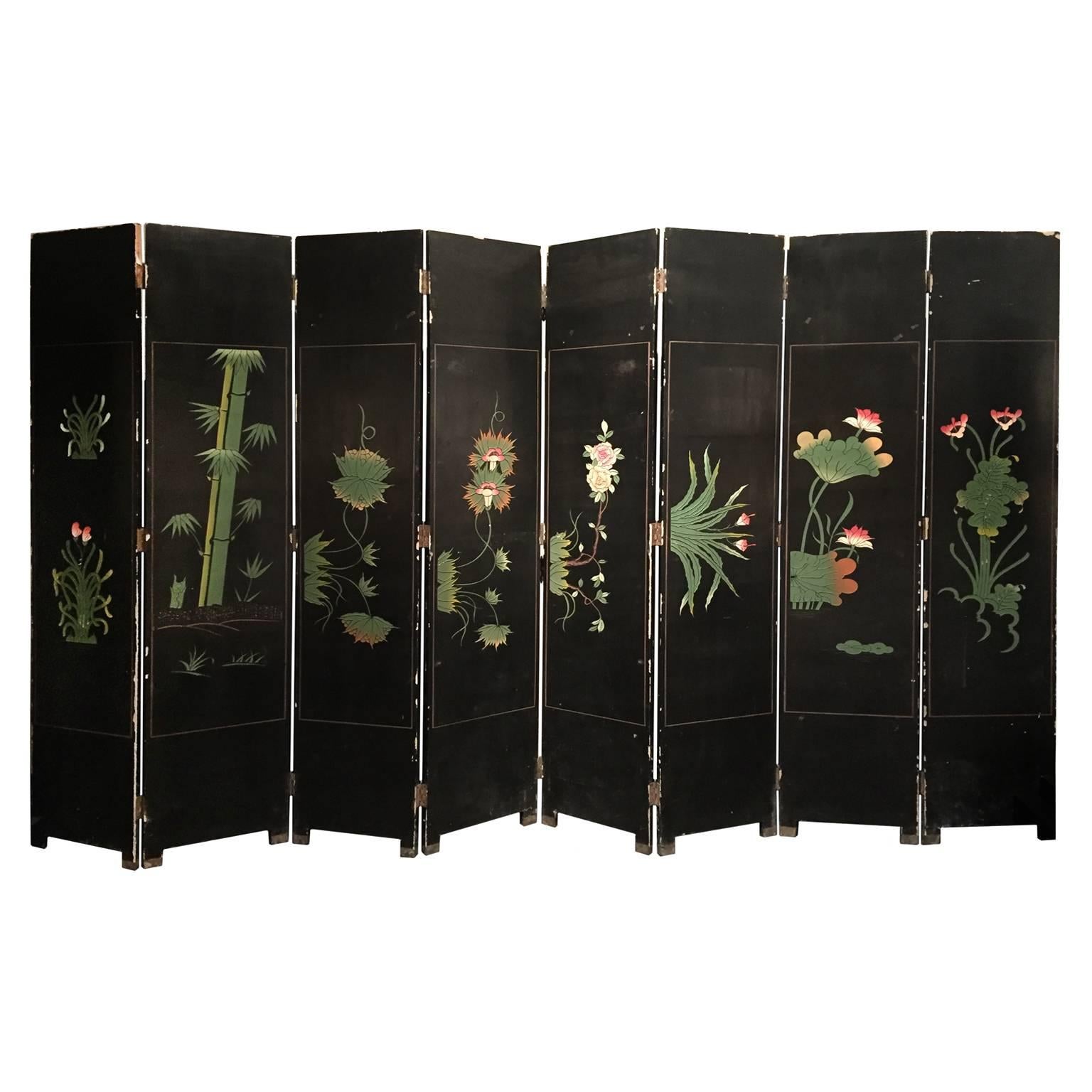 Midcentury Double Sided Eight-Panel Coromandel Lacquered Screen In Good Condition In New York, NY