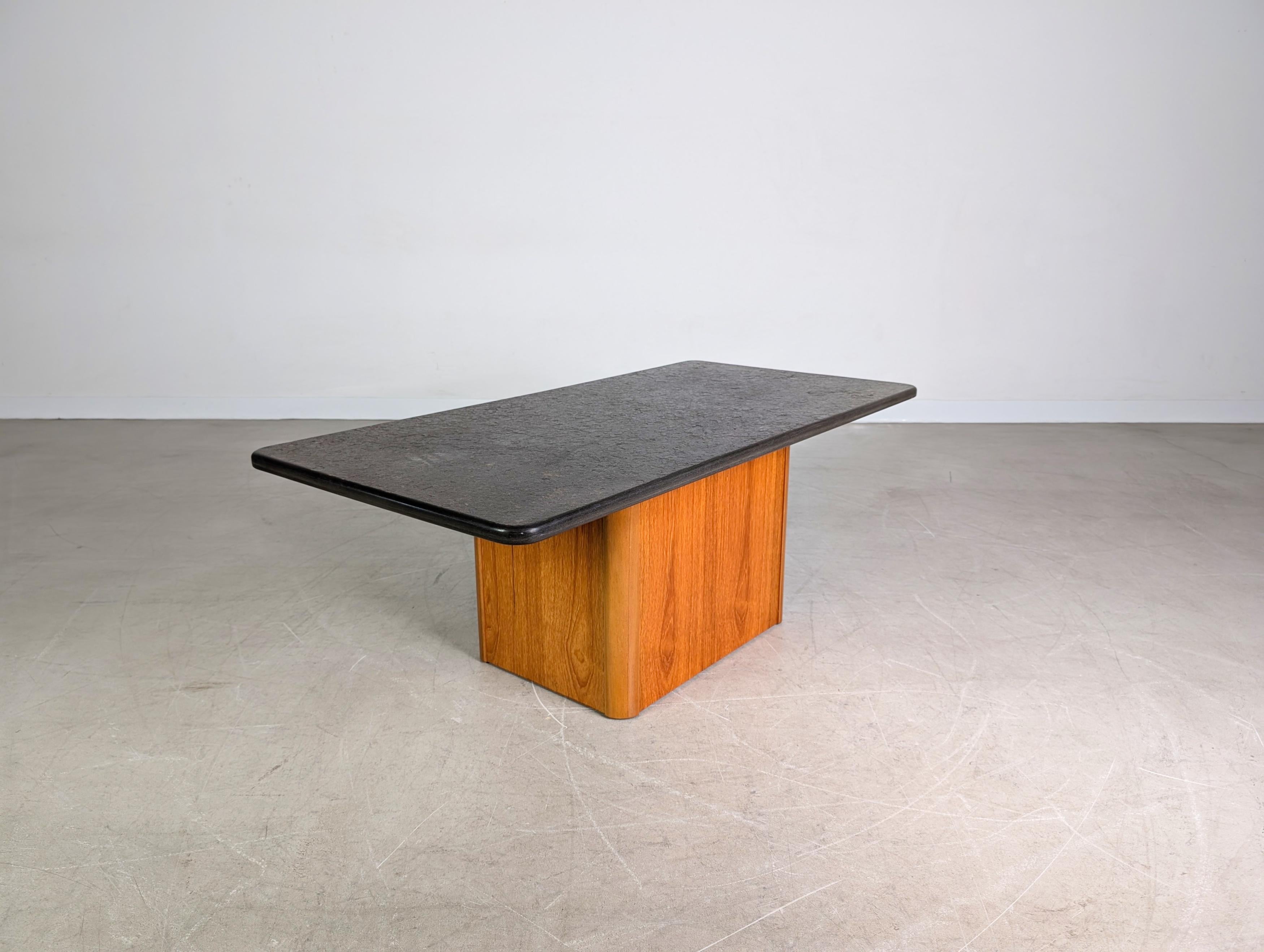 Unknown Midcentury Couchtisch Schiefer Coffee Table Teak Vintage 1960 For Sale