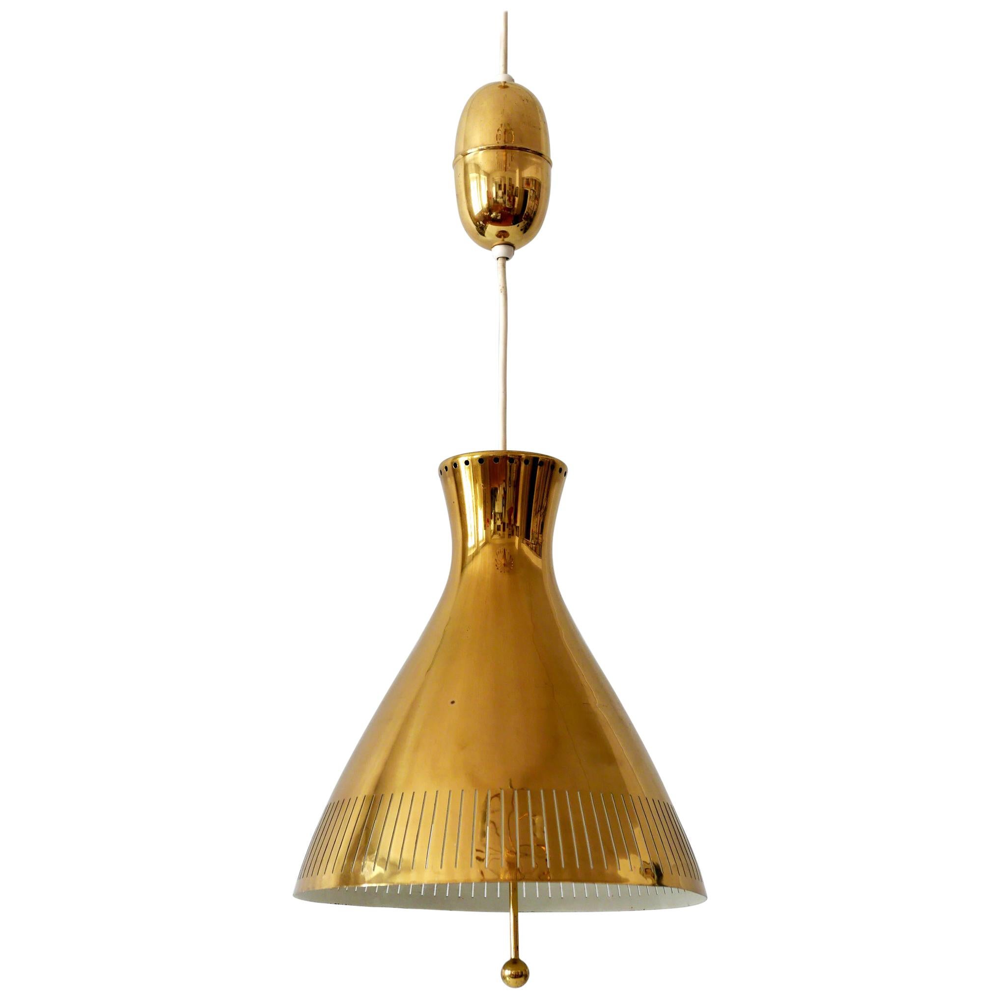 Midcentury Counterweight Brass Pendant Lamp by Vereinigte Werkstätten, 1960s