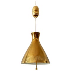 Vintage Midcentury Counterweight Brass Pendant Lamp by Vereinigte Werkstätten, 1960s