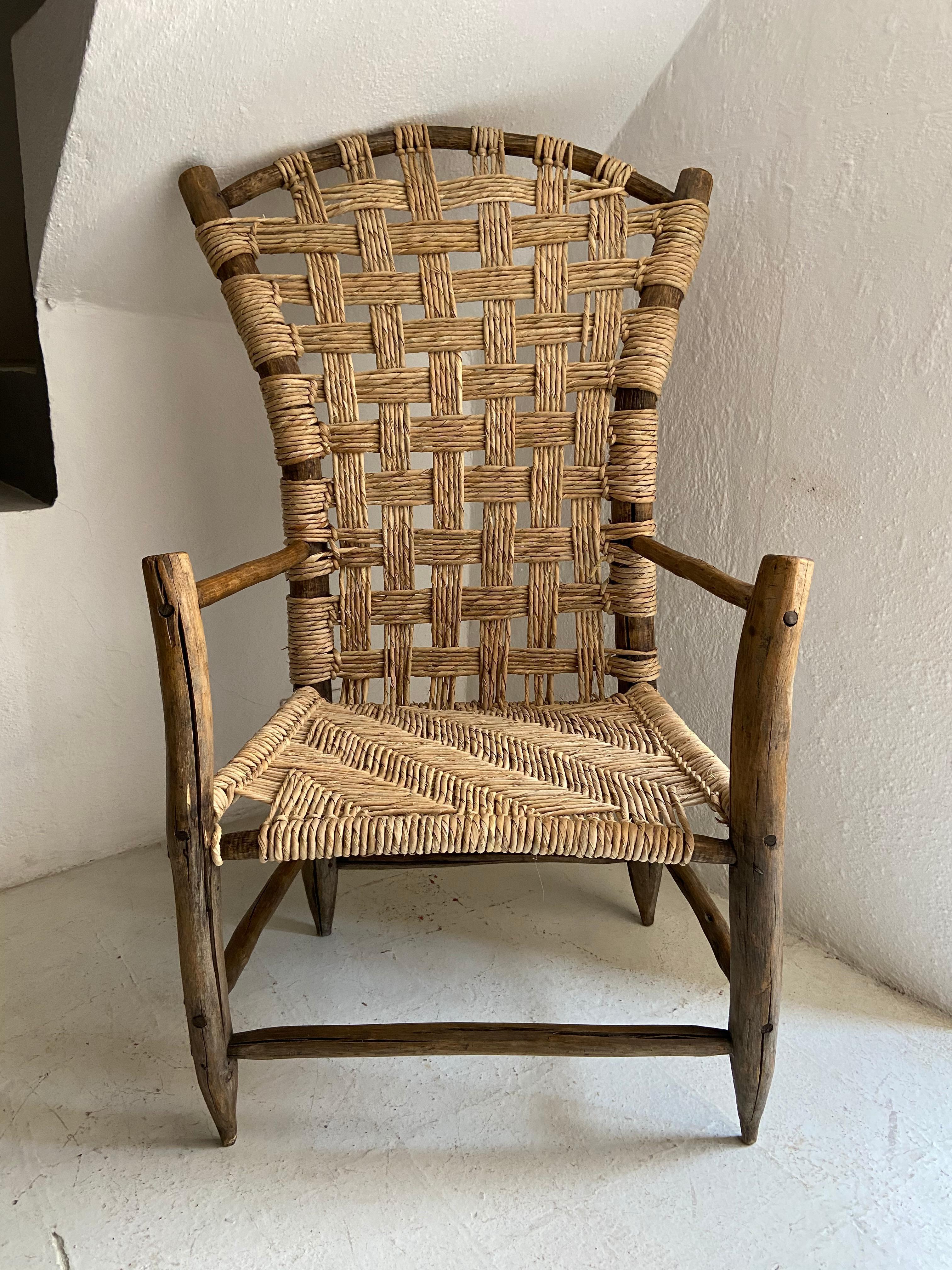 Rustic, country chair from Dolores Hidalgo, Guanajuato, circa 1960's. Newly re-woven seat and backrest by Antonio Vidal using 