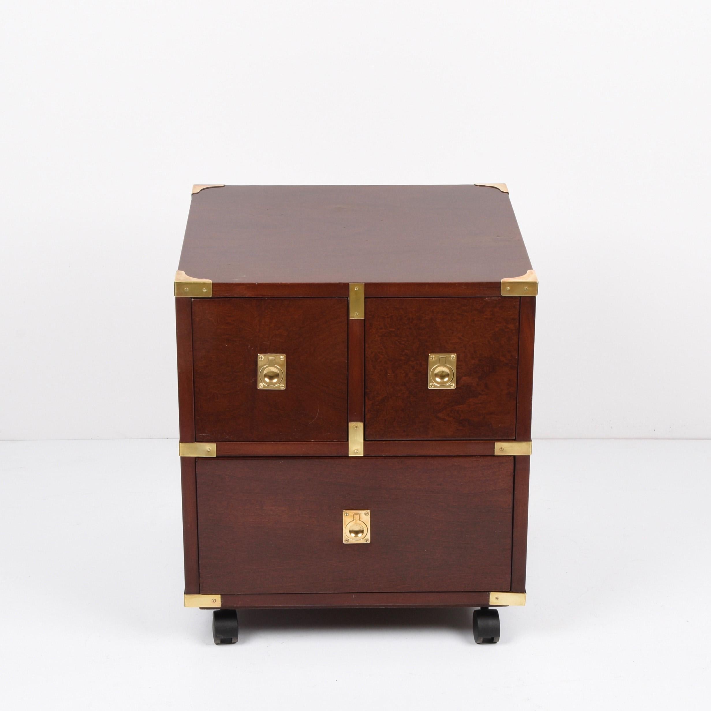 Campaign Midcentury Country Style Wood and Brass English Chest of Drawers, 1960s