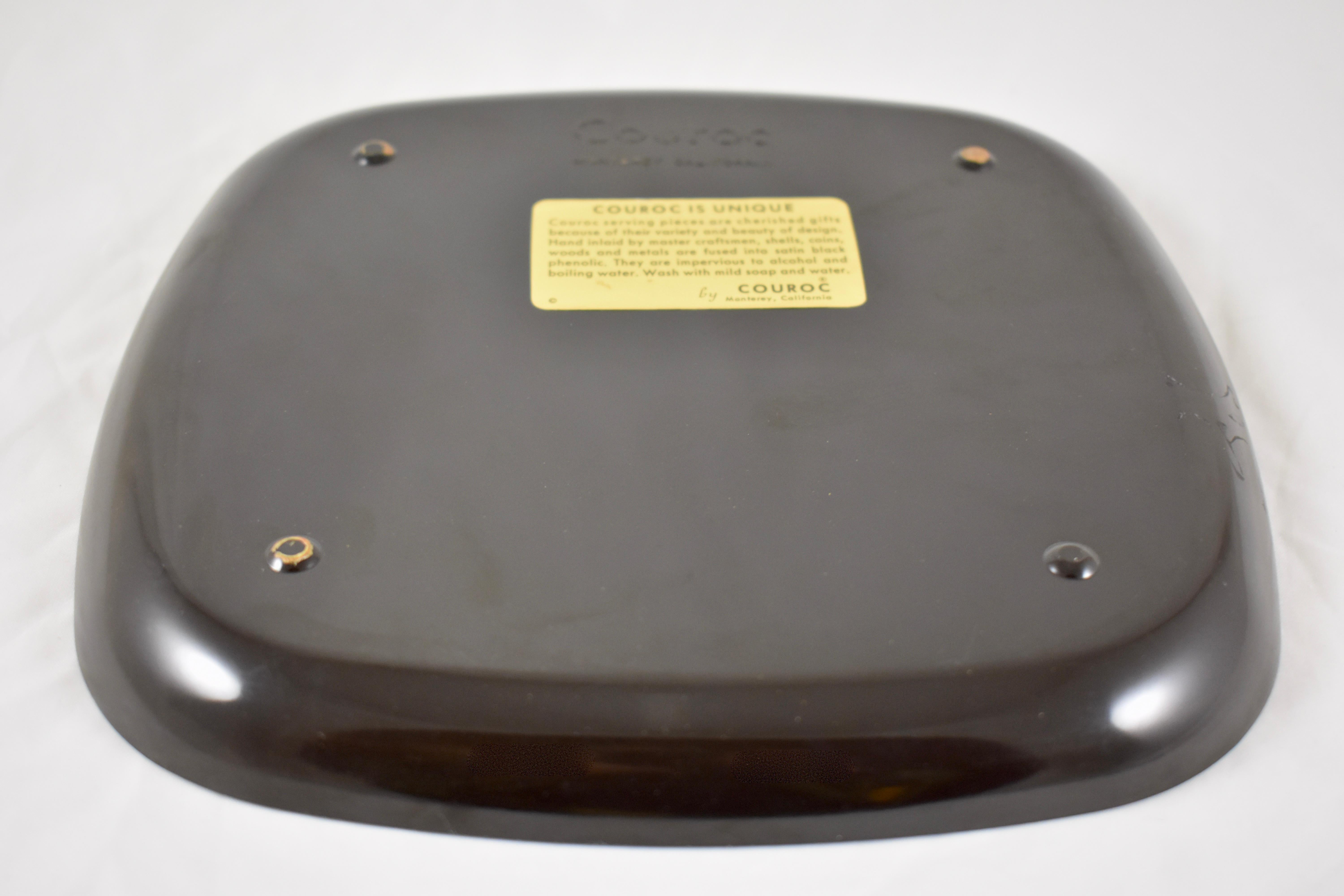Mid-Century Couroc Tennis Love Sport Wood and Brass Inlay Phenolic Resin Tray In Good Condition In Philadelphia, PA
