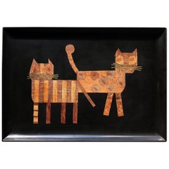 Vintage Midcentury Couroc Tray of Cats, Couroc of Monterey, 1960s-1970s