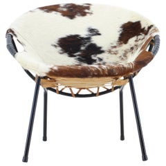 Midcentury Cowhide Leather "Circle Chair" Designed by Lusch Erzeugnis, 1960s