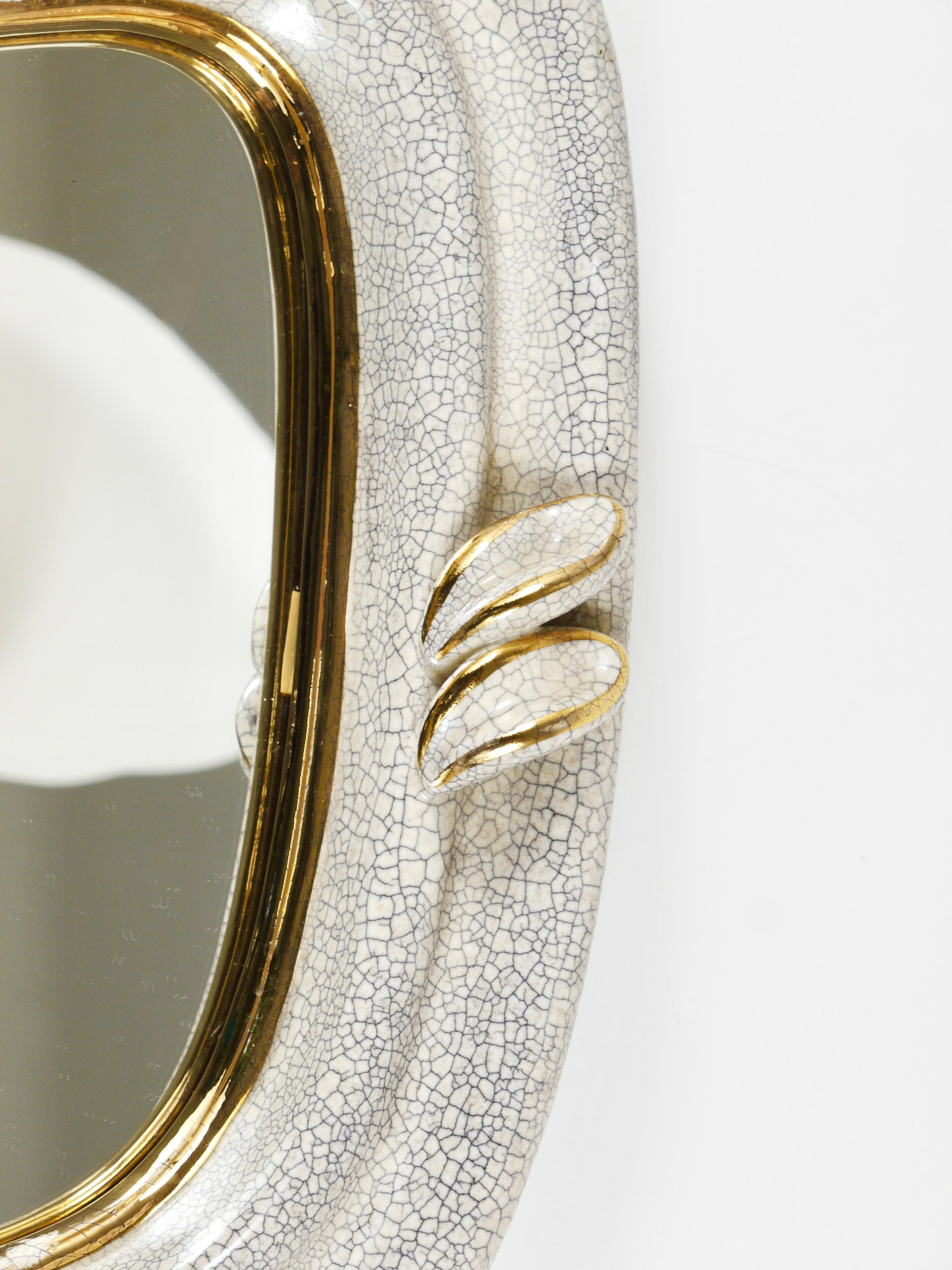 MidCentury Craquelé Gold Leaves Terracotta Wall Mirror by Gmundner Keramik, 1950 3