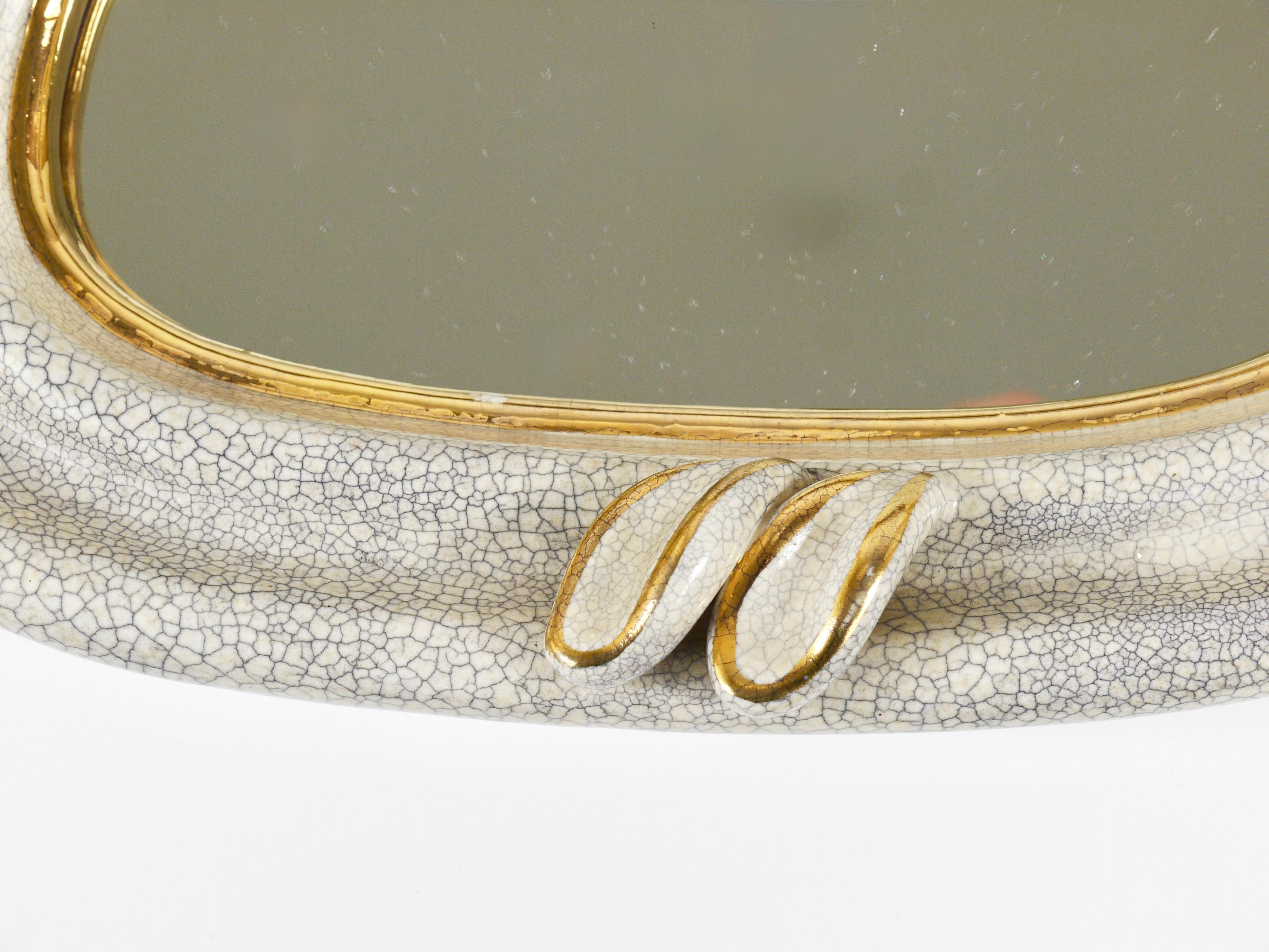MidCentury Craquelé Gold Leaves Terracotta Wall Mirror by Gmundner Keramik, 1950 1