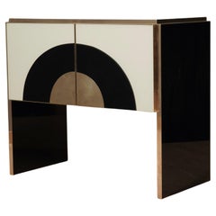 MidCentury Cream and Black Glass with Brass Italian Sideboard, 2000